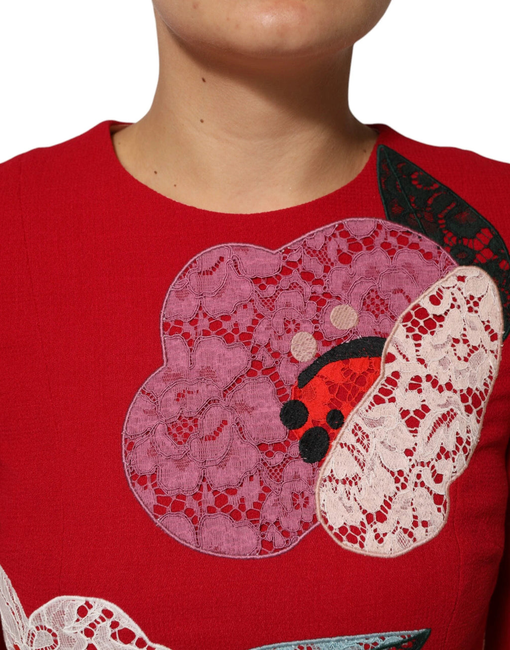 Dolce & Gabbana Red Lace Floral Applique A-line Mini Dress by Dolce & Gabbana