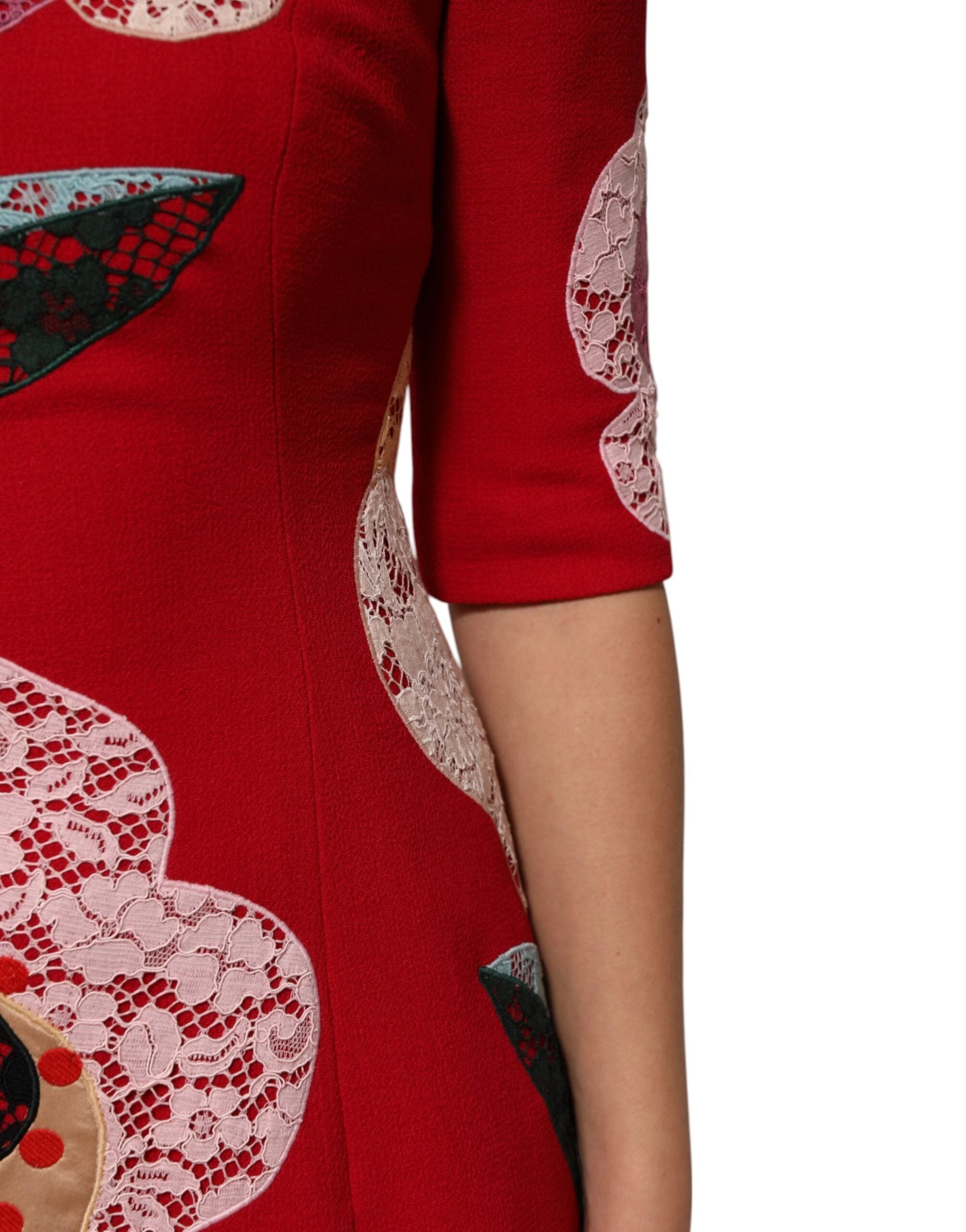 Dolce & Gabbana Red Lace Floral Applique A-line Mini Dress by Dolce & Gabbana