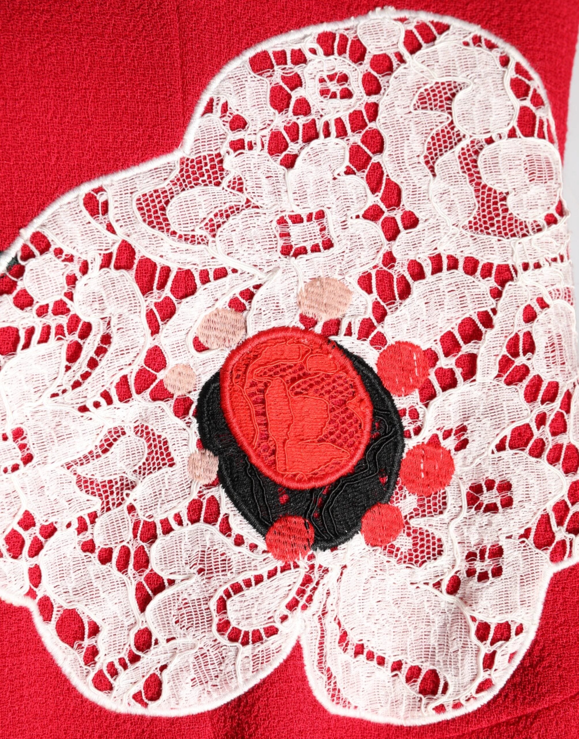 Dolce & Gabbana Red Lace Floral Applique A-line Mini Dress by Dolce & Gabbana
