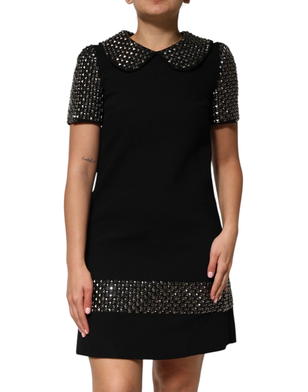 Dolce & Gabbana Black Crystal Embellished Collared Mini Dress by Dolce & Gabbana