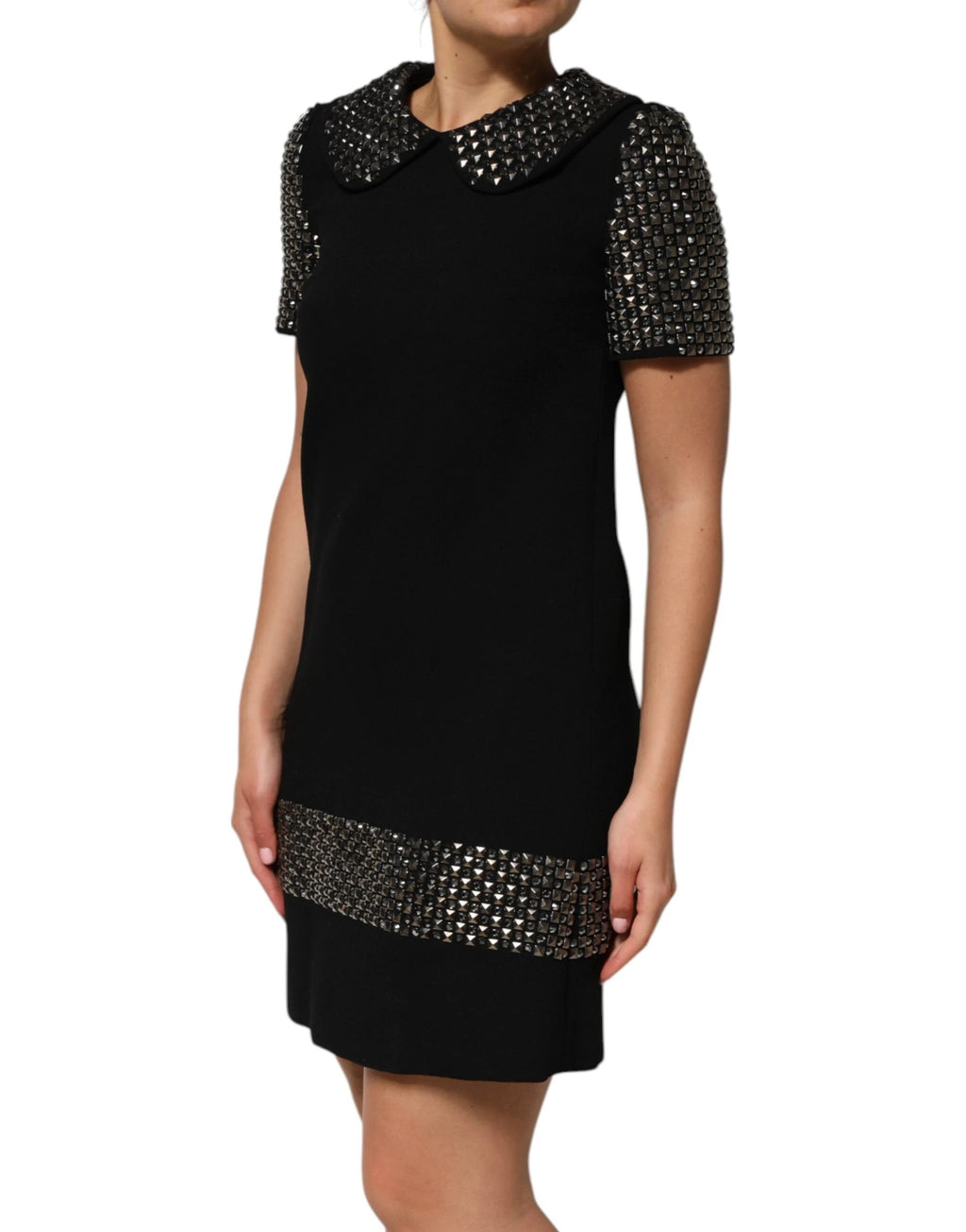 Dolce & Gabbana Black Crystal Embellished Collared Mini Dress by Dolce & Gabbana