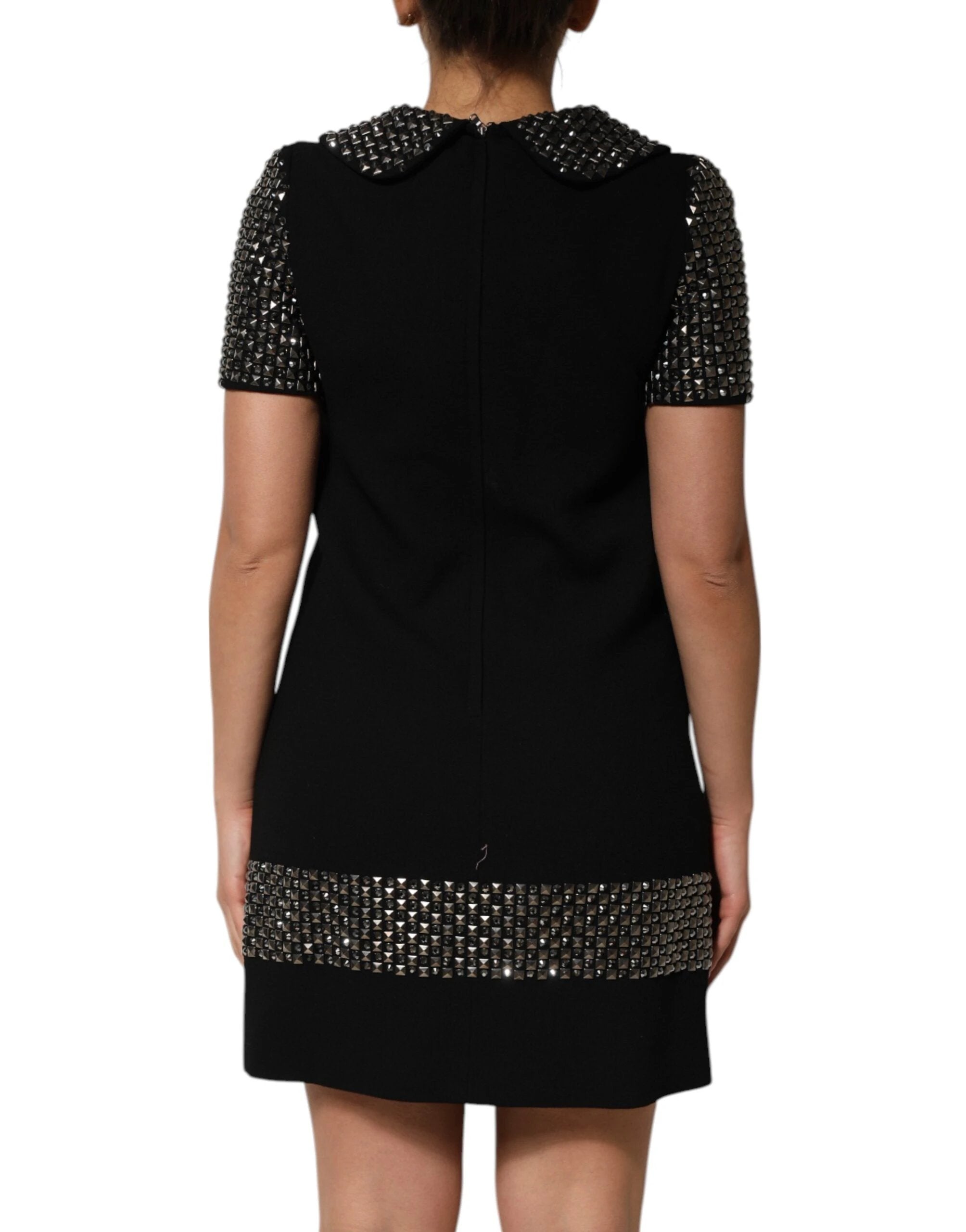 Dolce & Gabbana Black Crystal Embellished Collared Mini Dress by Dolce & Gabbana