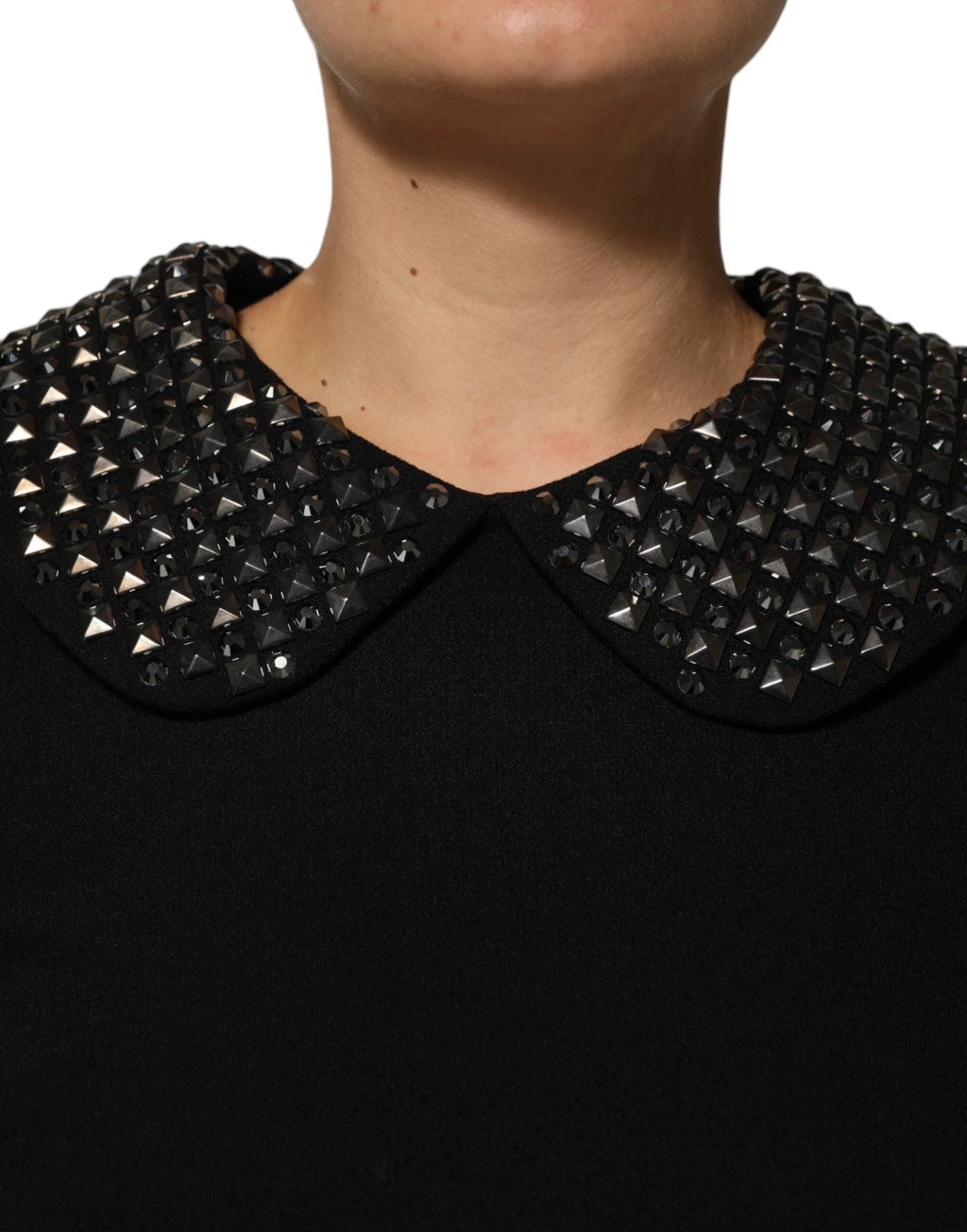 Dolce & Gabbana Black Crystal Embellished Collared Mini Dress by Dolce & Gabbana