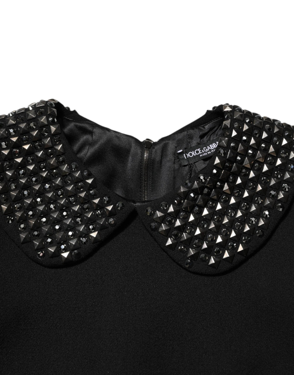 Dolce & Gabbana Black Crystal Embellished Collared Mini Dress by Dolce & Gabbana