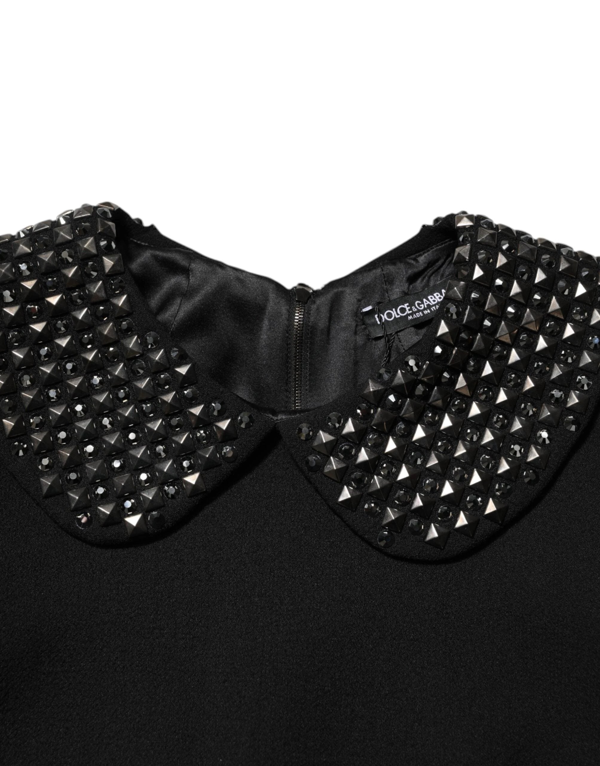 Dolce & Gabbana Black Crystal Embellished Collared Mini Dress by Dolce & Gabbana