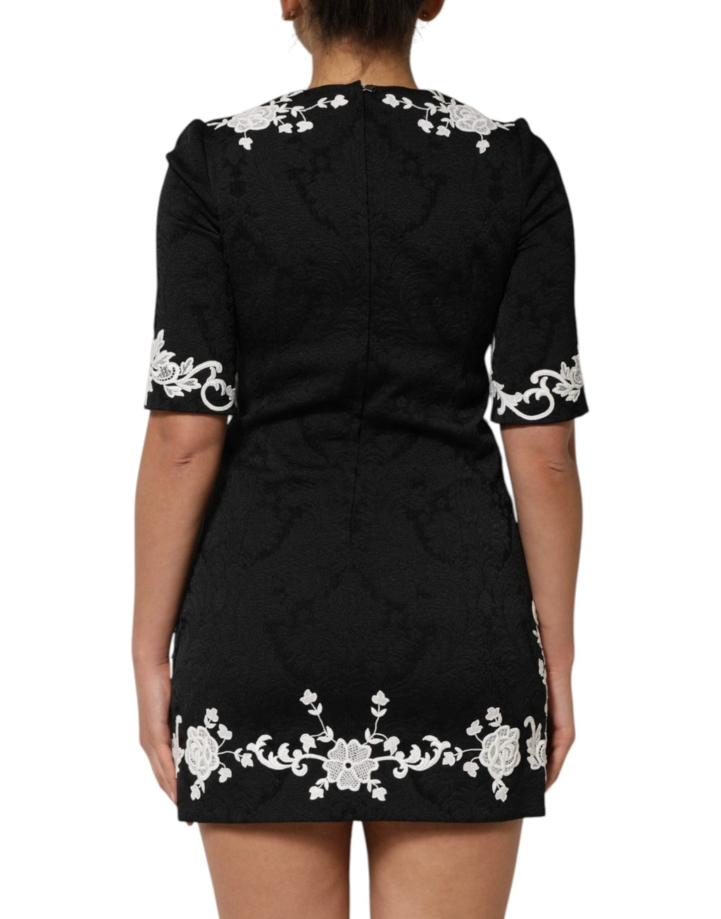 Dolce & Gabbana Black Lace Trim Short Sleeves A-line Dress by Dolce & Gabbana