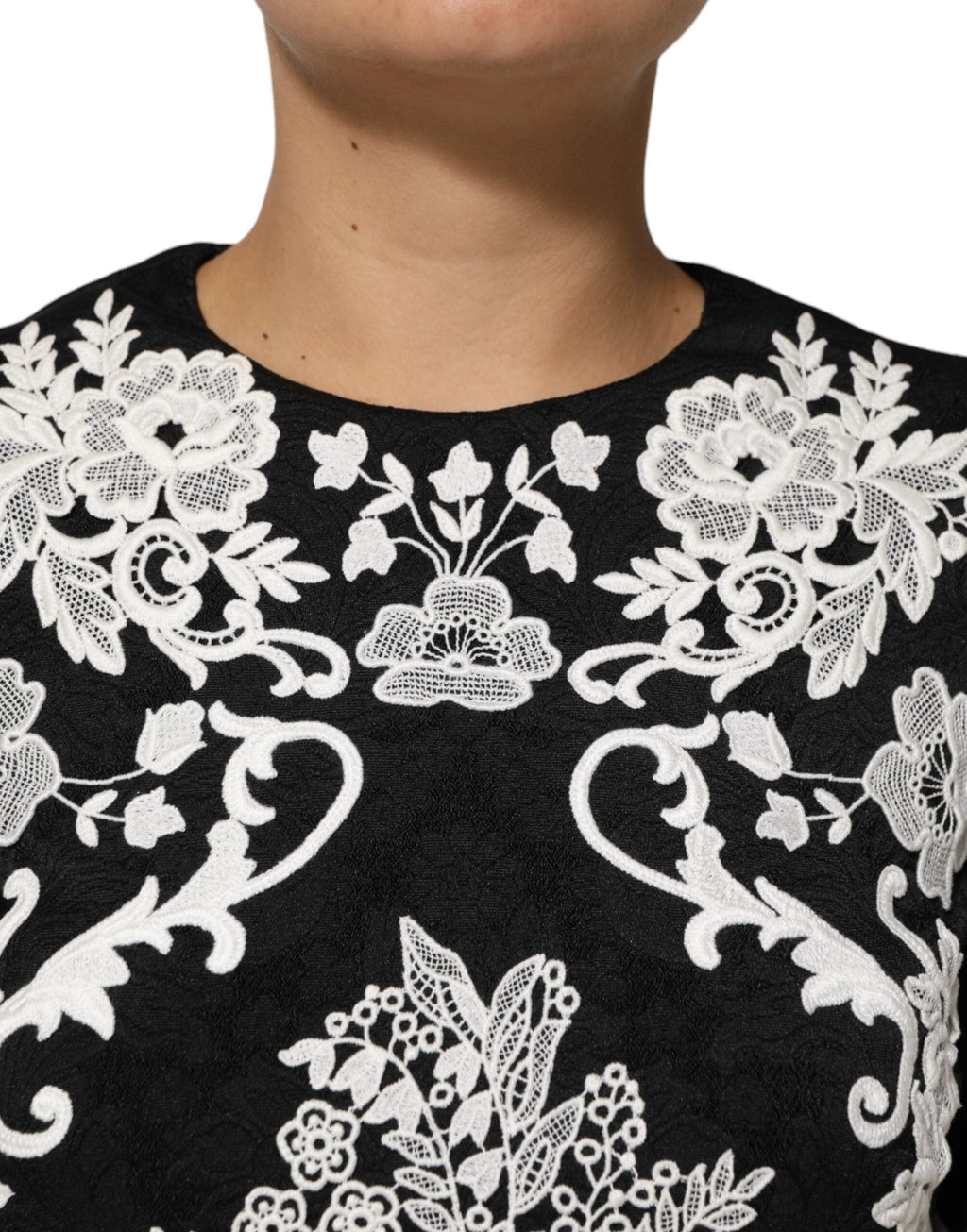 Dolce & Gabbana Black Lace Trim Short Sleeves A-line Dress by Dolce & Gabbana