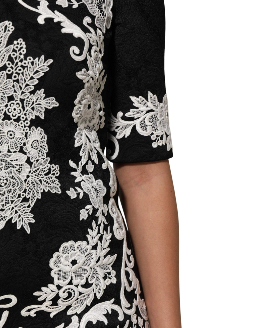 Dolce & Gabbana Black Lace Trim Short Sleeves A-line Dress by Dolce & Gabbana