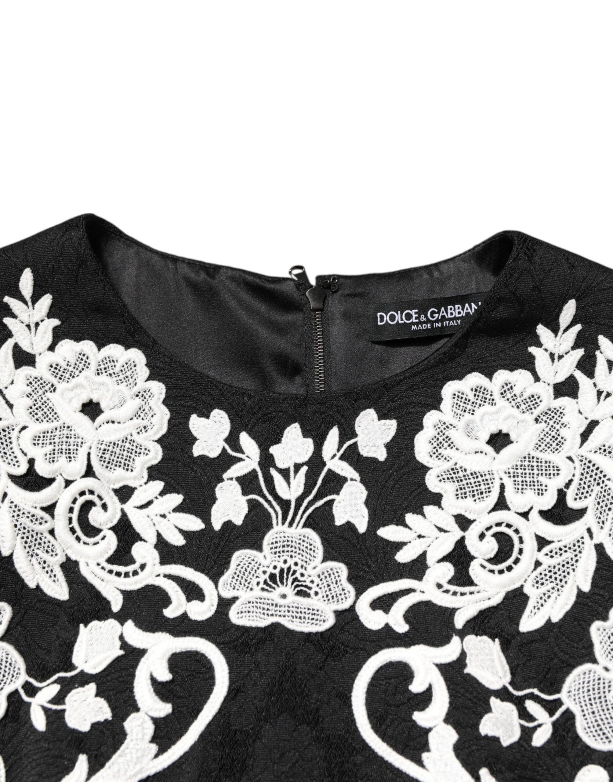 Dolce & Gabbana Black Lace Trim Short Sleeves A-line Dress by Dolce & Gabbana