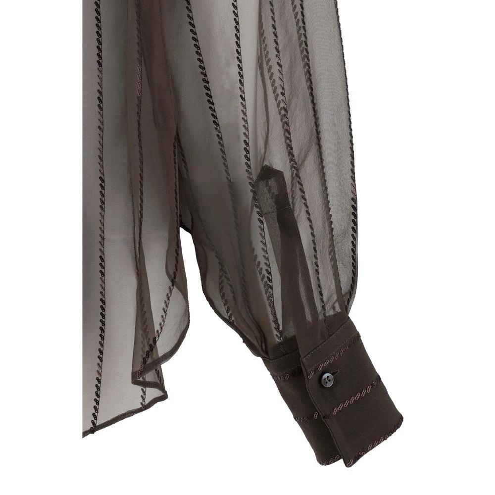 Brunello Cucinelli Brown Silk Blouse by Brunello Cucinelli