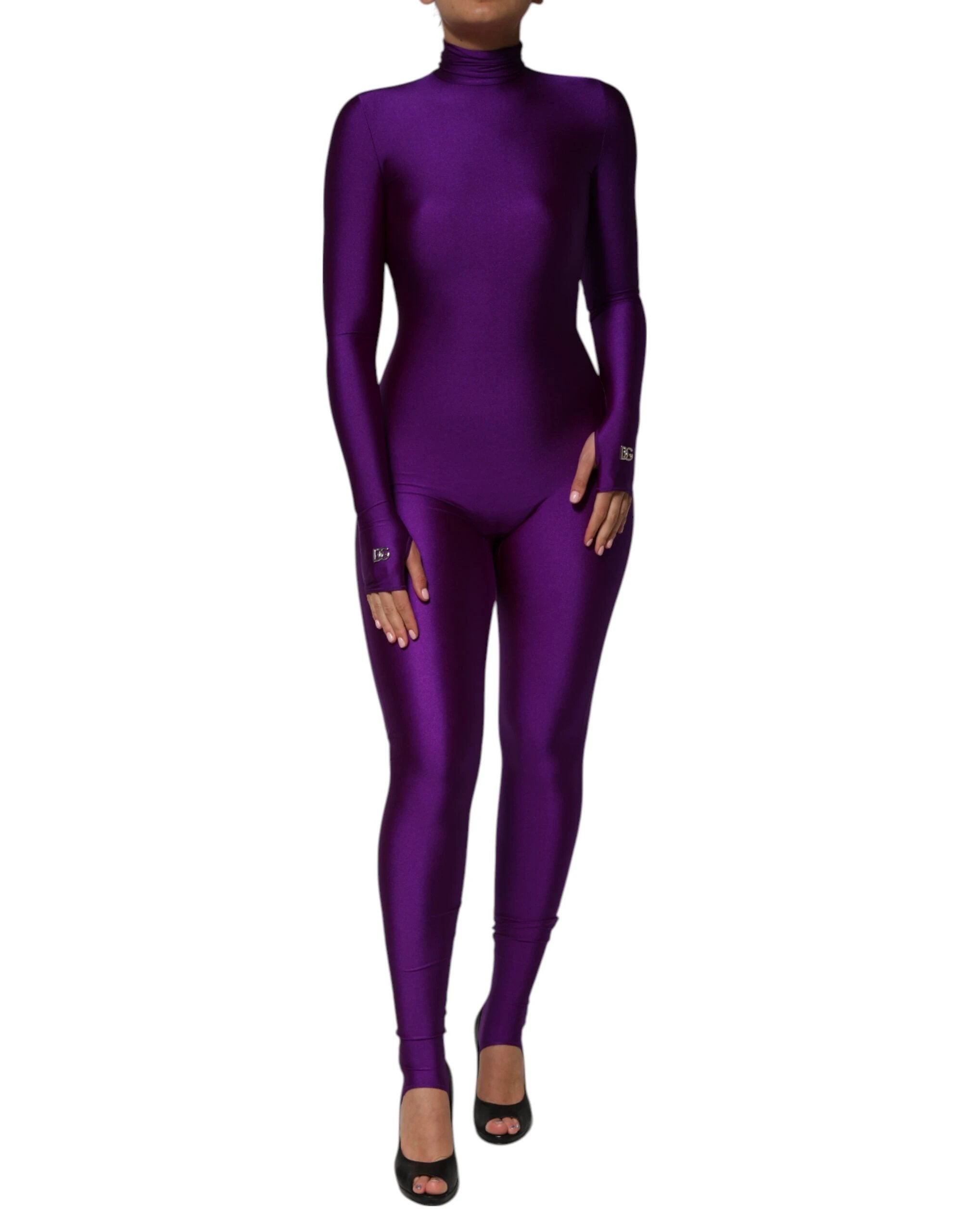 Dolce & Gabbana Purple Nylon Turtleneck Bodycon Jumpsuit Dress by Dolce & Gabbana