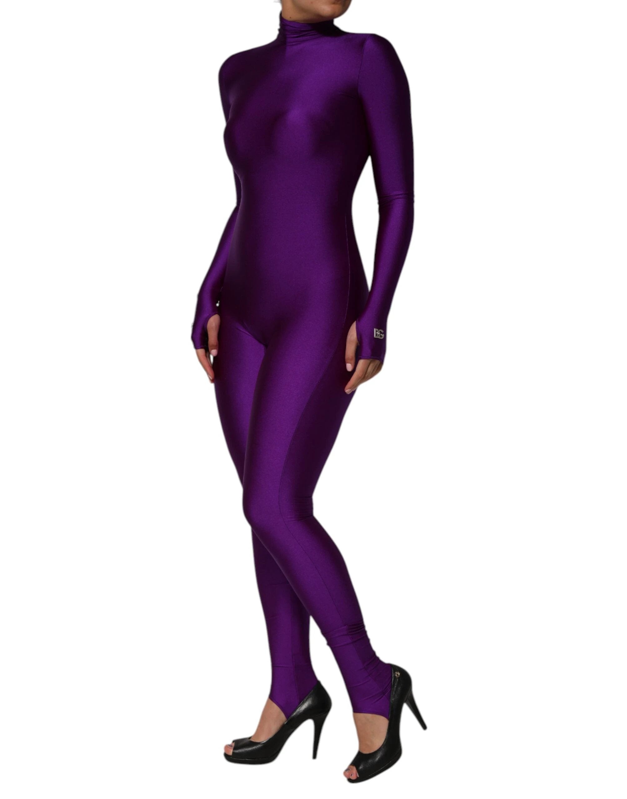 Dolce & Gabbana Purple Nylon Turtleneck Bodycon Jumpsuit Dress by Dolce & Gabbana