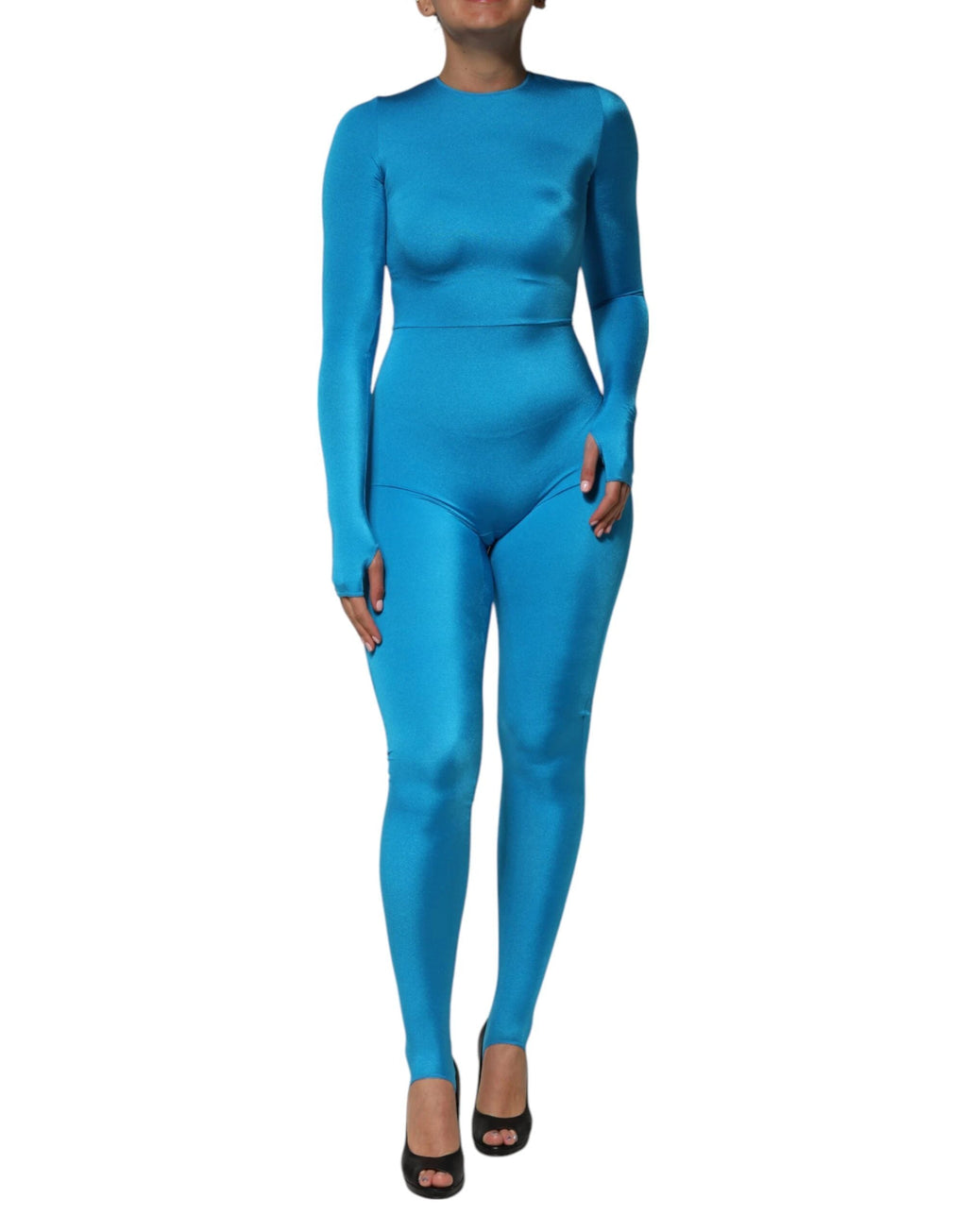 Dolce & Gabbana Blue Nylon Crew Neck Bodycon Jumpsuit Dress by Dolce & Gabbana