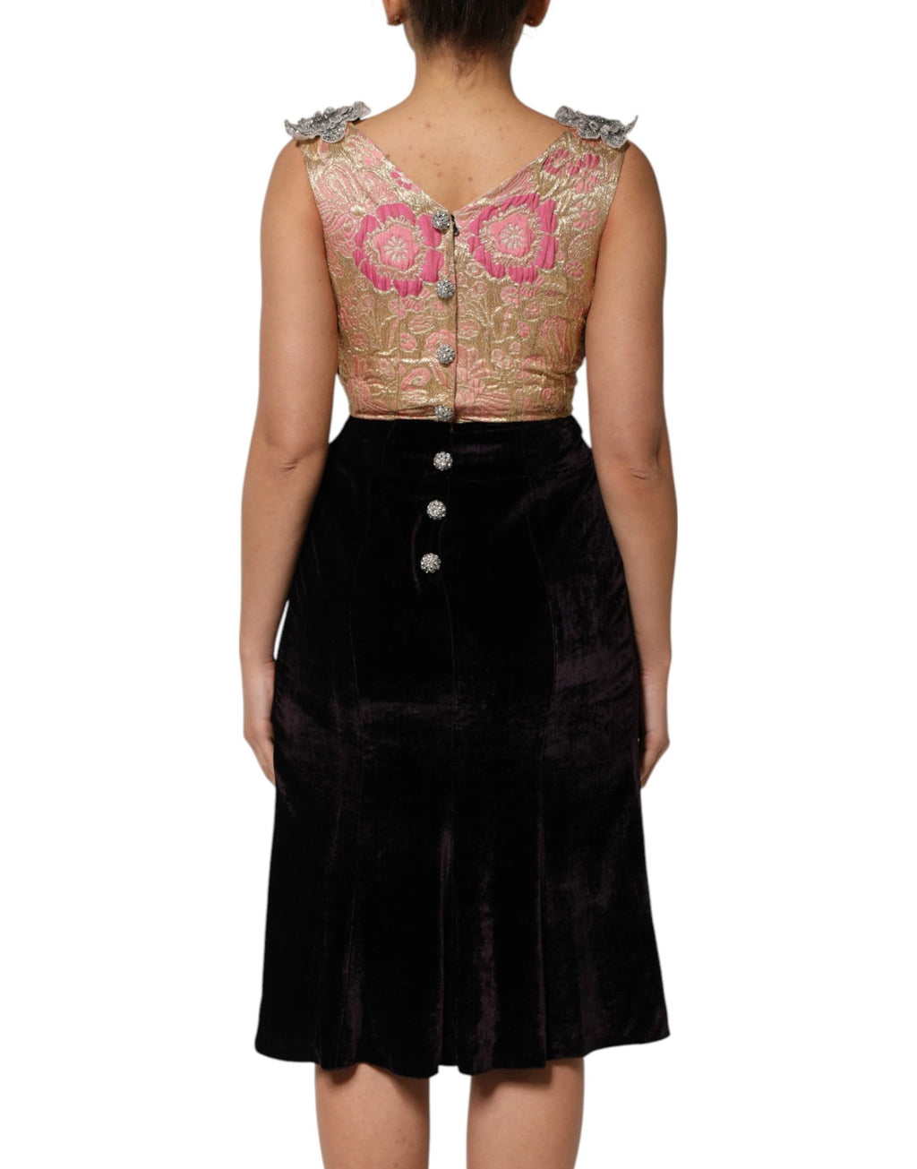 Dolce & Gabbana Black Velvet Flower Embellishment Aline Dress by Dolce & Gabbana