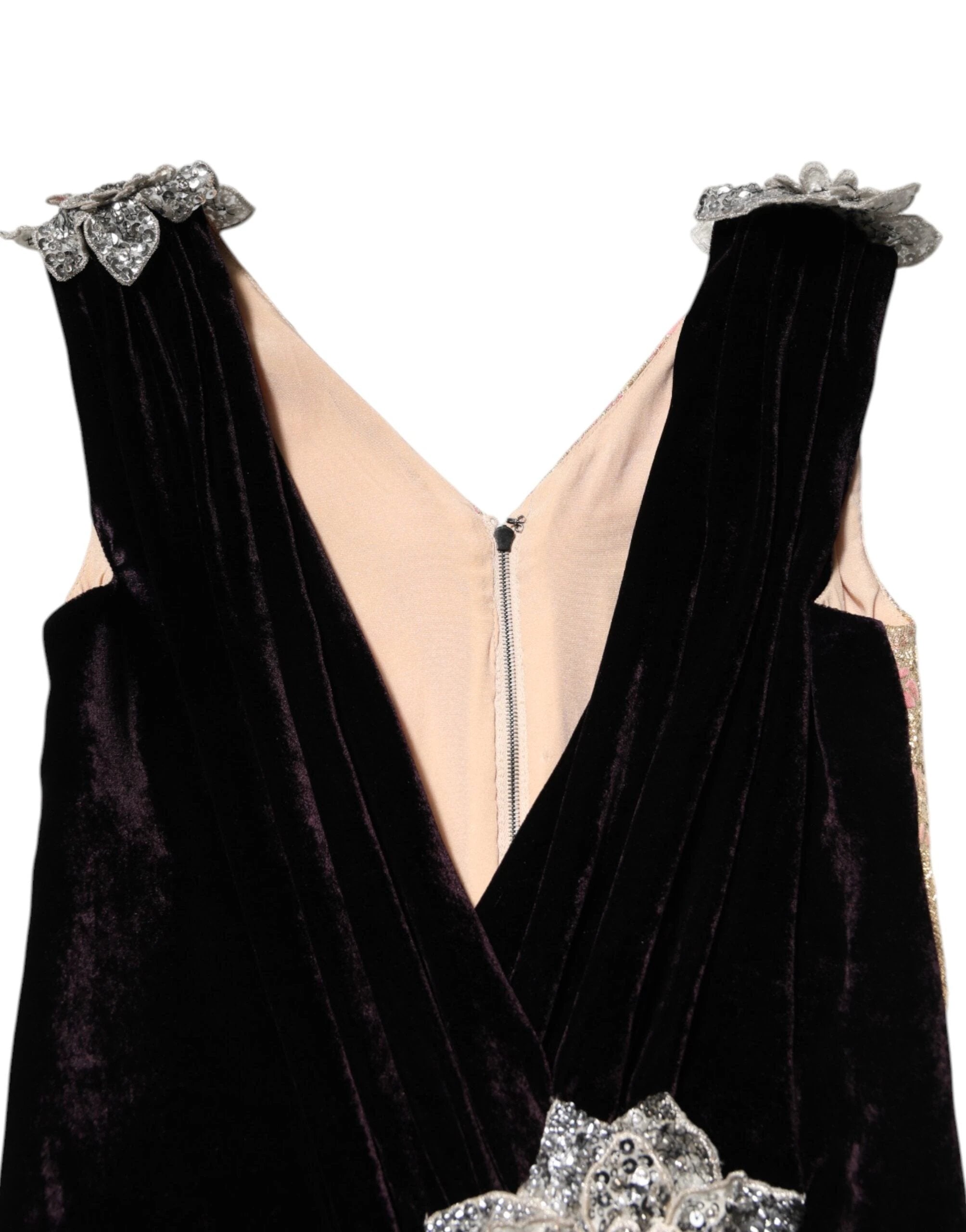 Dolce & Gabbana Black Velvet Flower Embellishment Aline Dress by Dolce & Gabbana