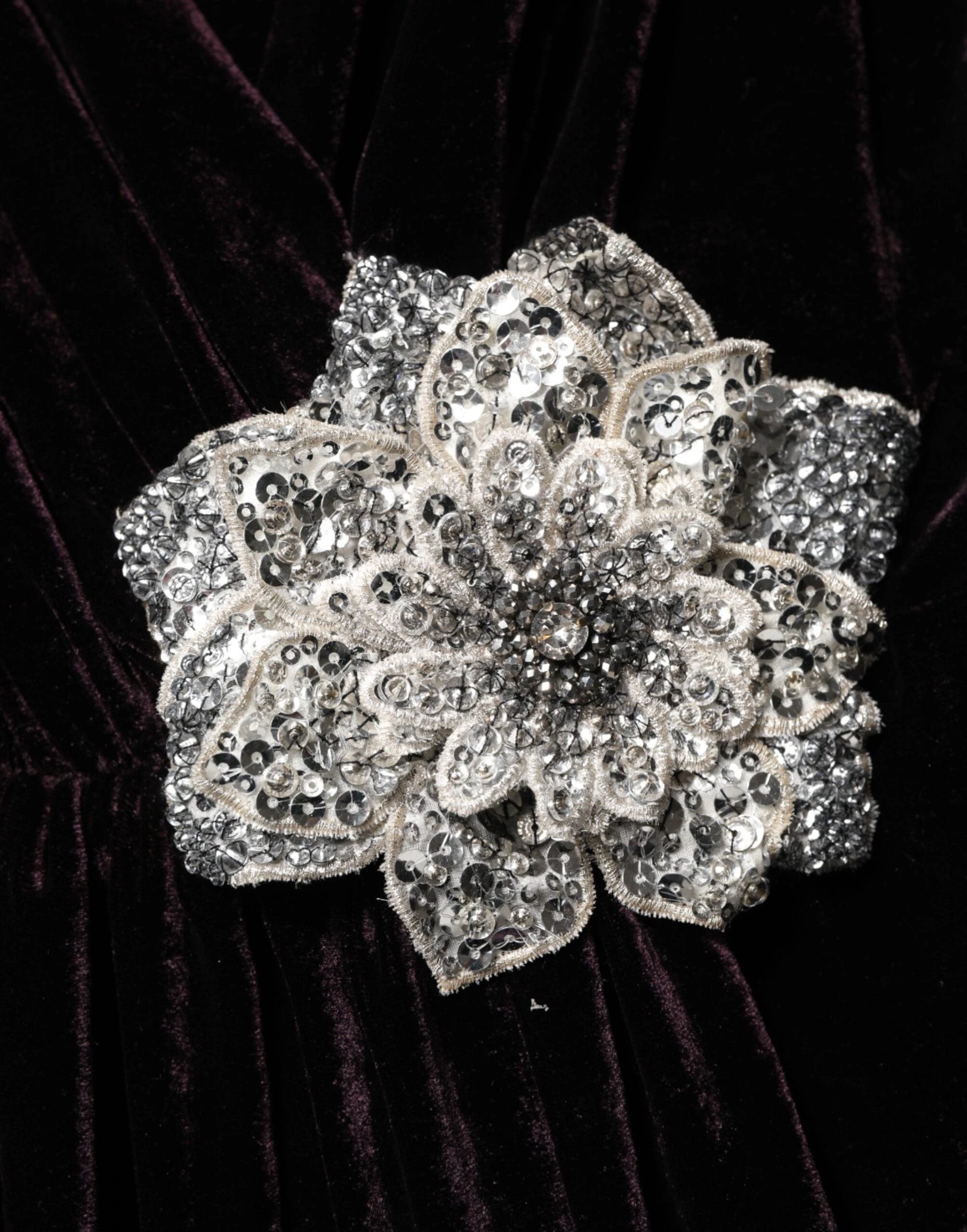 Dolce & Gabbana Black Velvet Flower Embellishment Aline Dress by Dolce & Gabbana