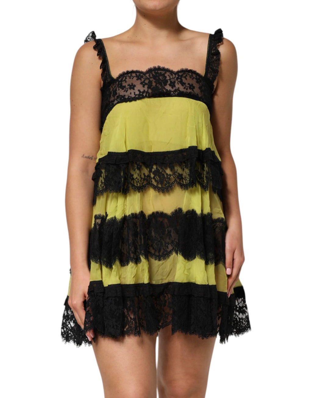 Dolce & Gabbana Yellow Black Babydoll Chemise Lingerie Dress by Dolce & Gabbana