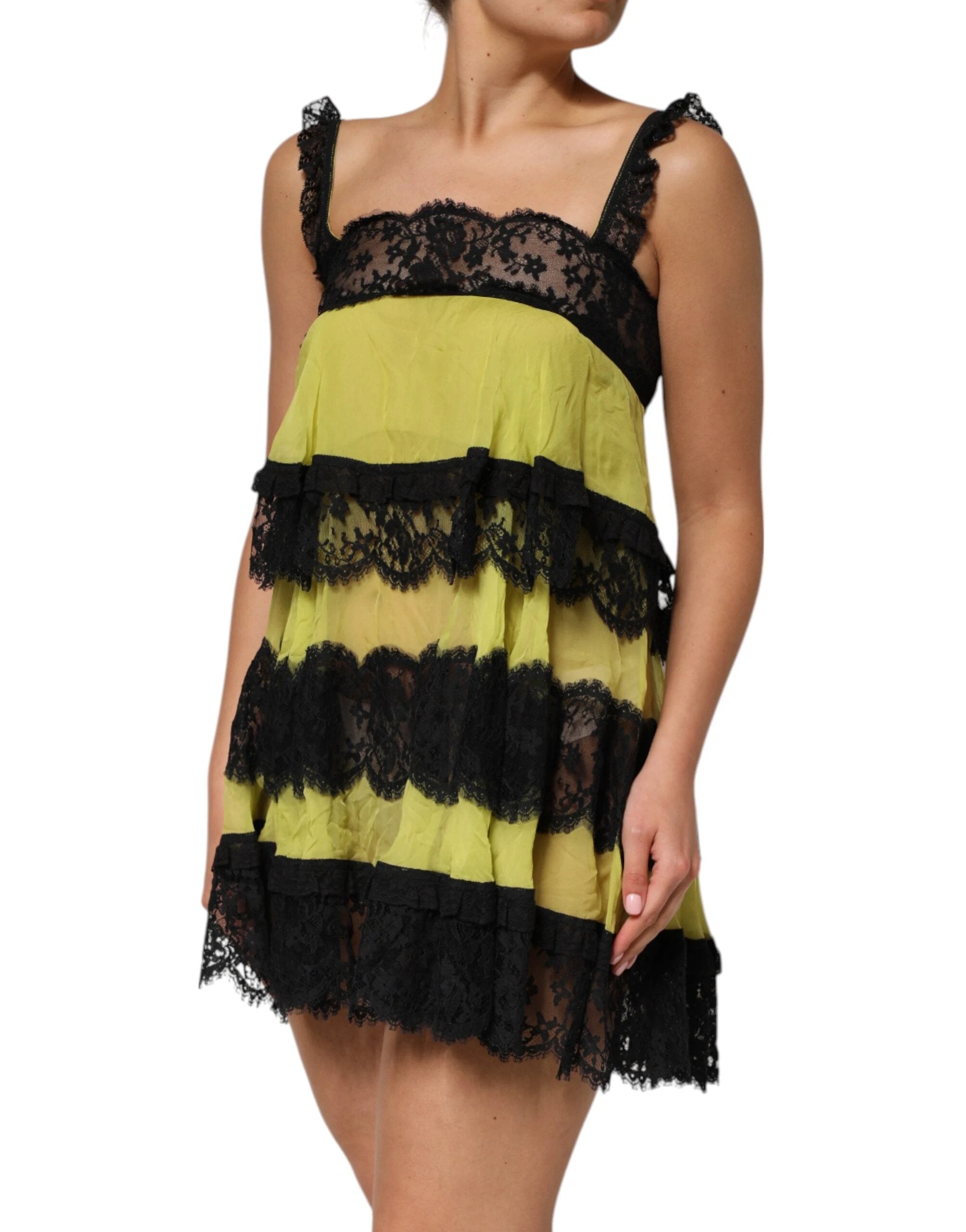 Dolce & Gabbana Yellow Black Babydoll Chemise Lingerie Dress by Dolce & Gabbana