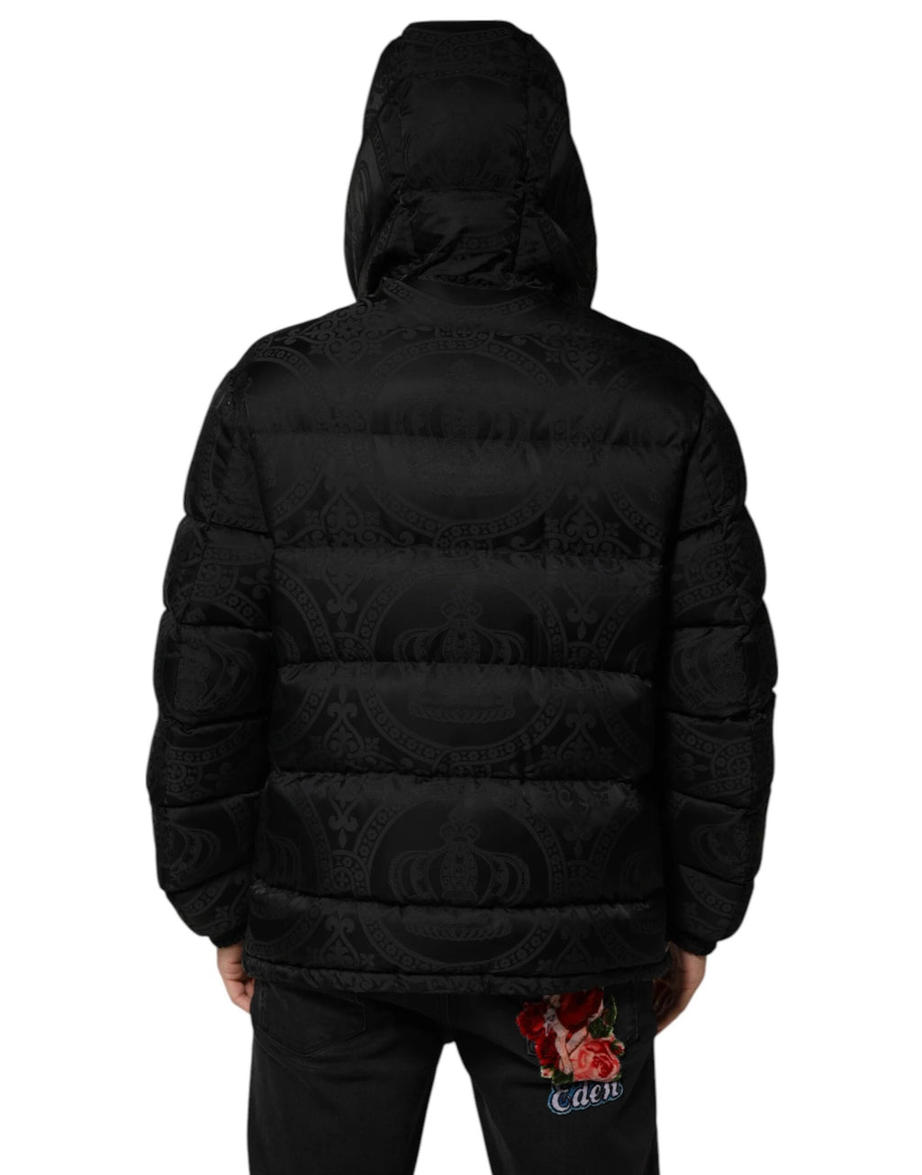 Dolce & Gabbana Black Jacquard Quilted Puffer Hooded Jacket by Dolce & Gabbana