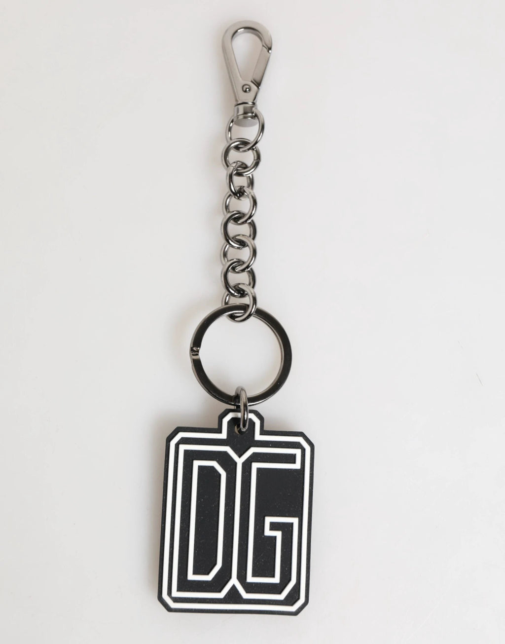 Dolce & Gabbana Black White DG Rubber Logo Silver Men Keychain Keyring by Dolce & Gabbana