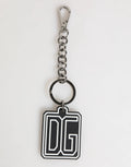 Dolce & Gabbana Black White DG Rubber Logo Silver Men Keychain Keyring by Dolce & Gabbana