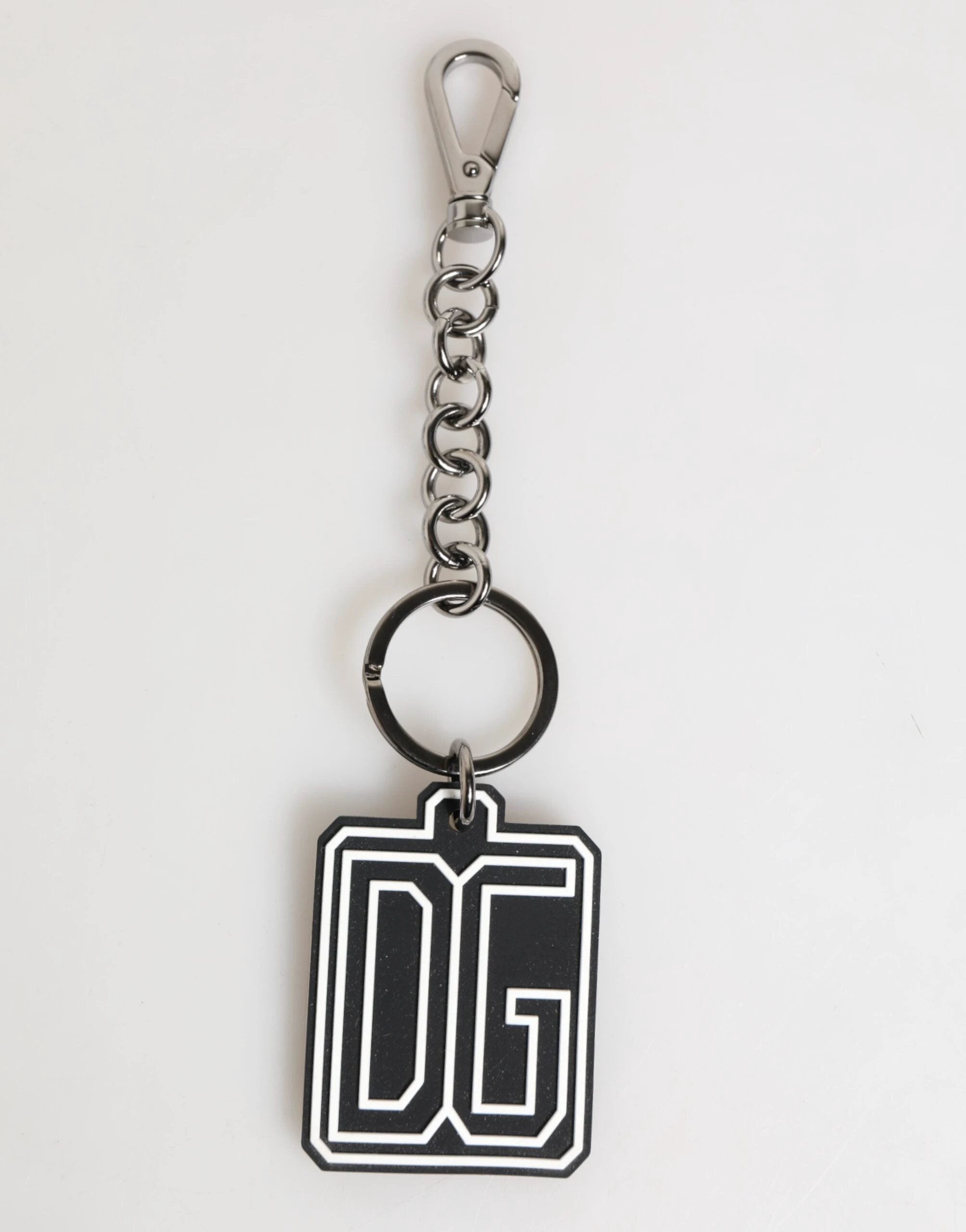 Dolce & Gabbana Black White DG Rubber Logo Silver Men Keychain Keyring by Dolce & Gabbana