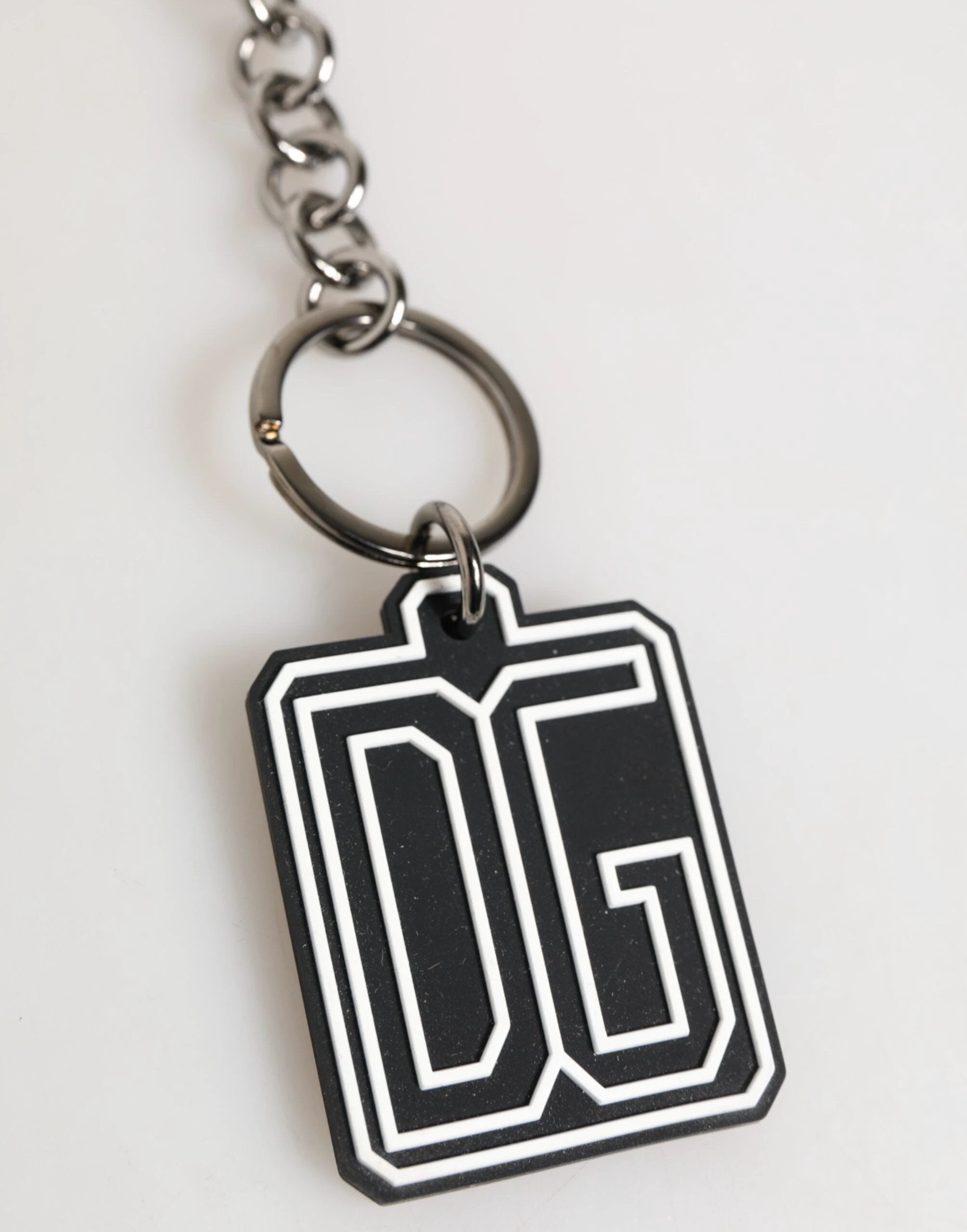 Dolce & Gabbana Black White DG Rubber Logo Silver Men Keychain Keyring by Dolce & Gabbana
