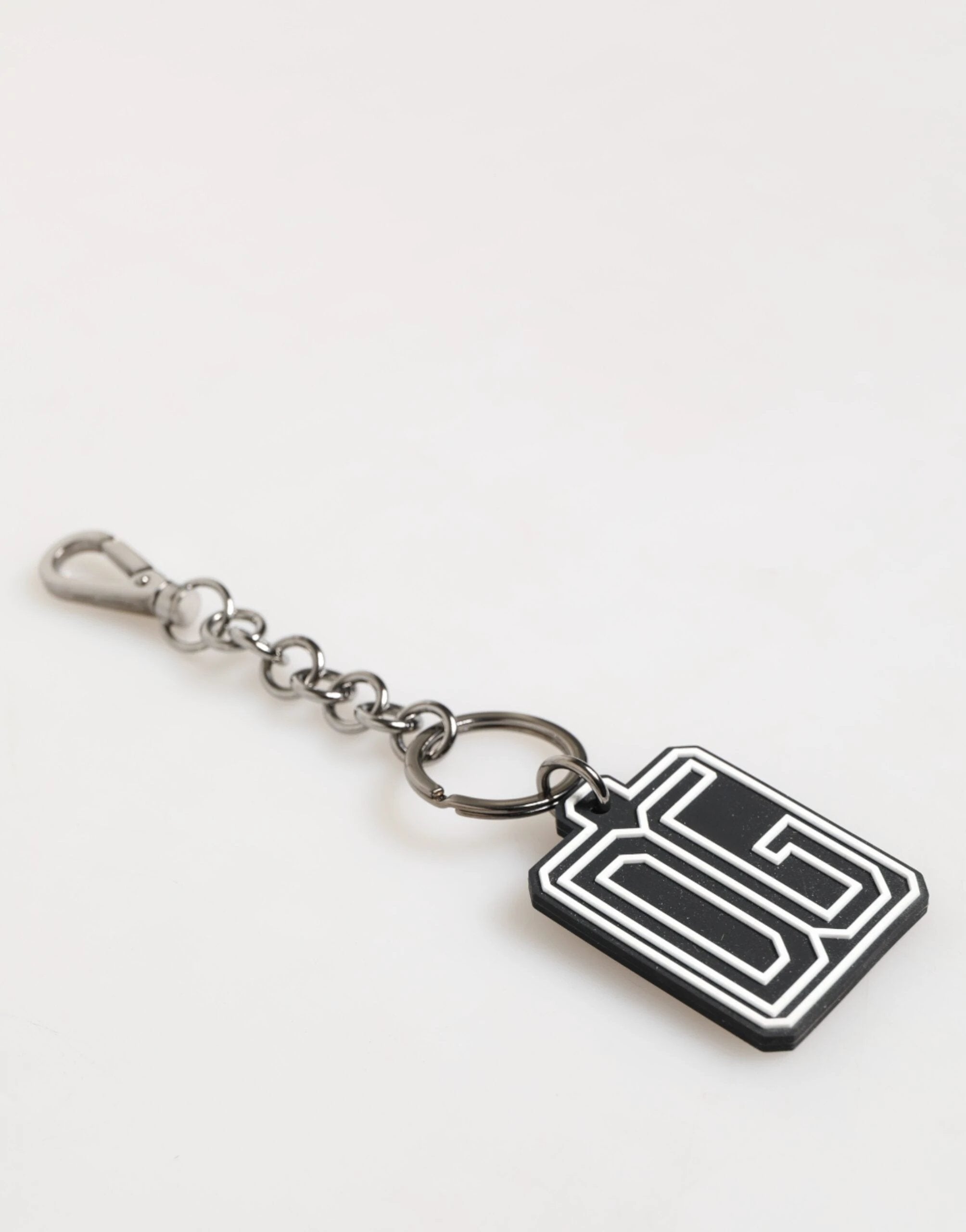 Dolce & Gabbana Black White DG Rubber Logo Silver Men Keychain Keyring by Dolce & Gabbana
