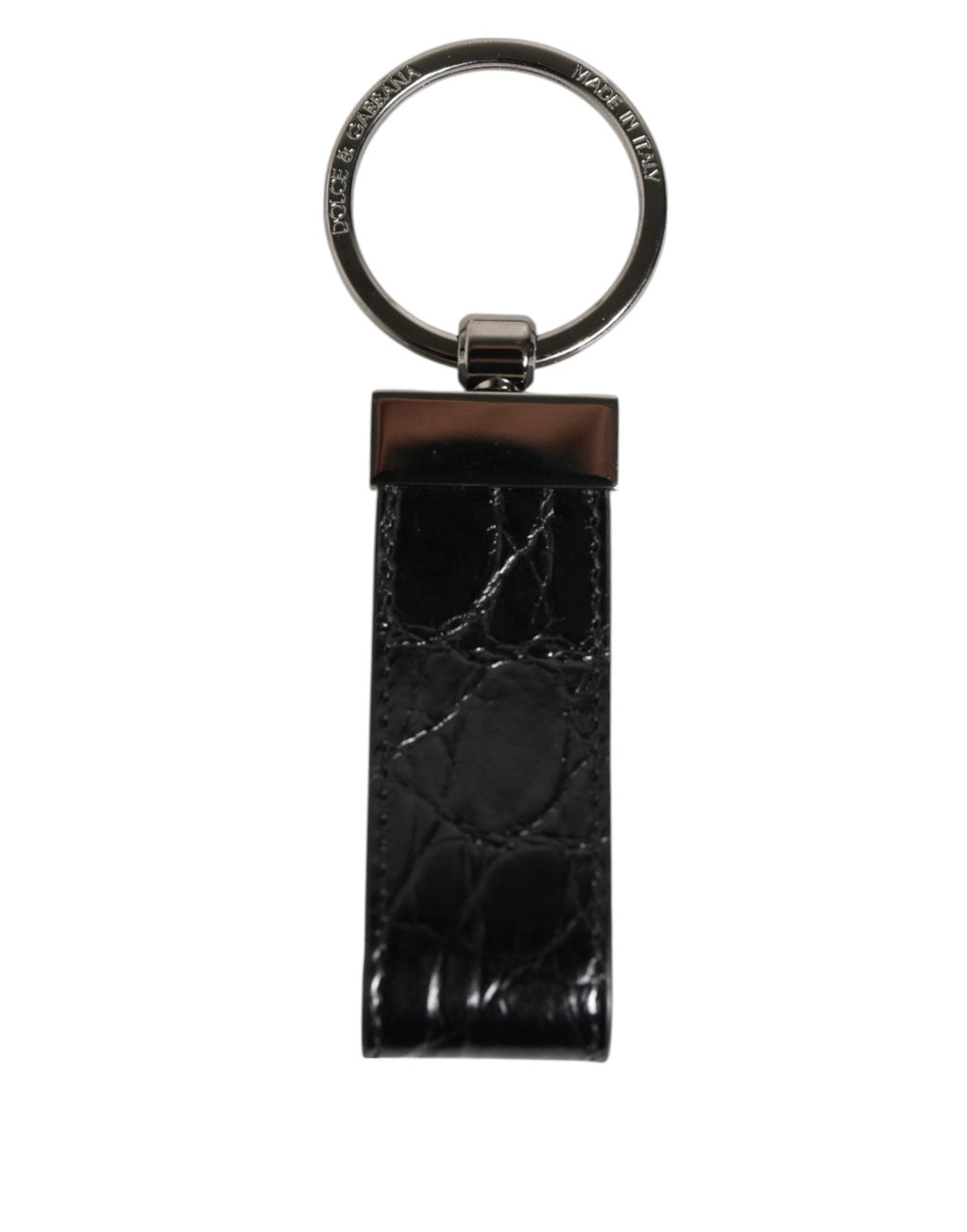 Dolce & Gabbana Black Leather Logo Metal Ring Keychain Holder Men Keyring by Dolce & Gabbana