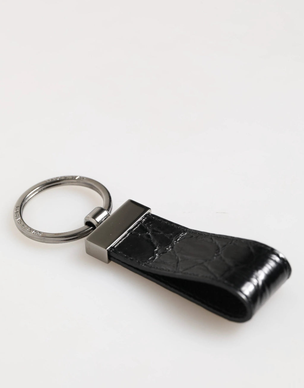 Dolce & Gabbana Black Leather Logo Metal Ring Keychain Holder Men Keyring by Dolce & Gabbana