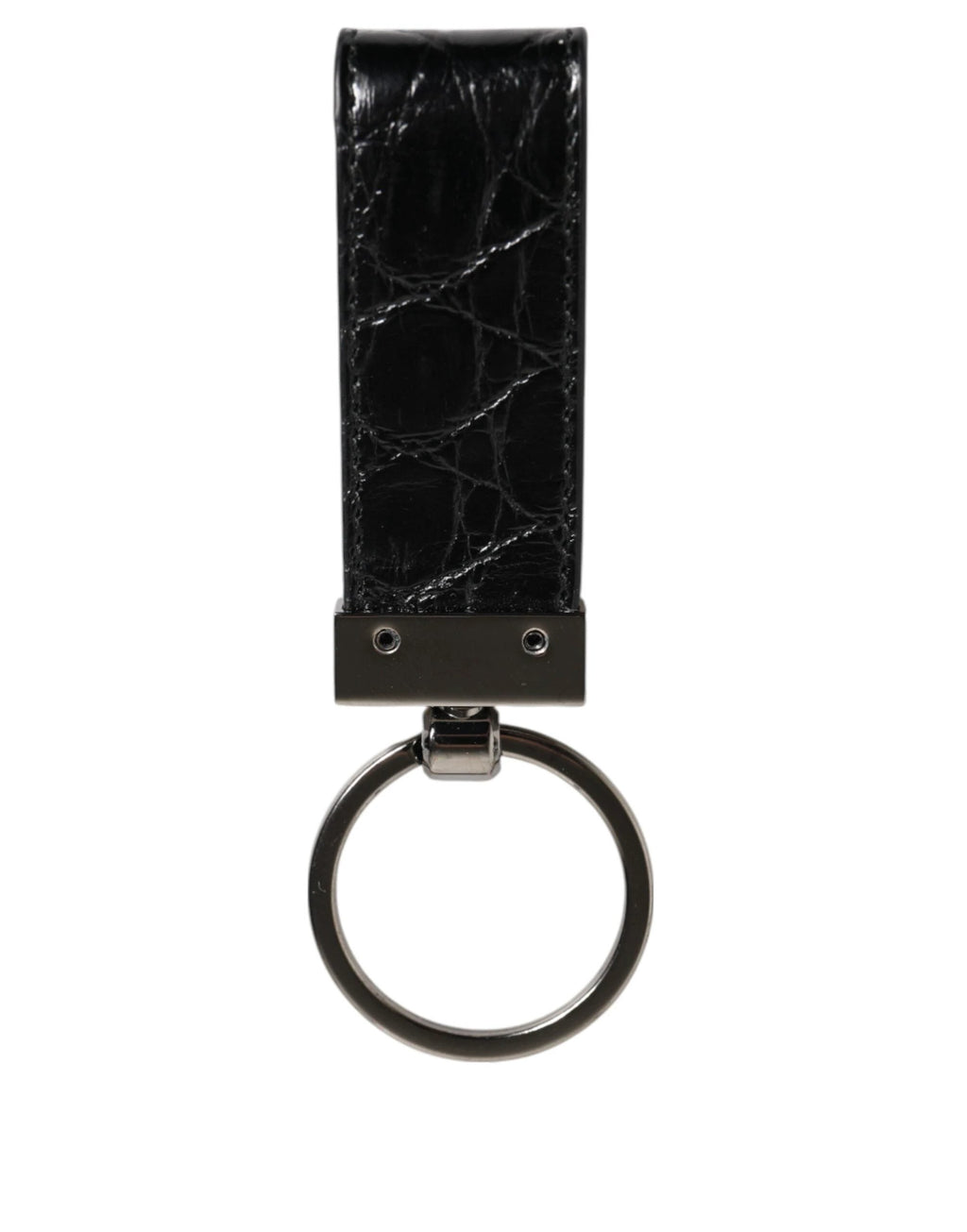 Dolce & Gabbana Black Leather Logo Metal Ring Keychain Holder Men Keyring by Dolce & Gabbana