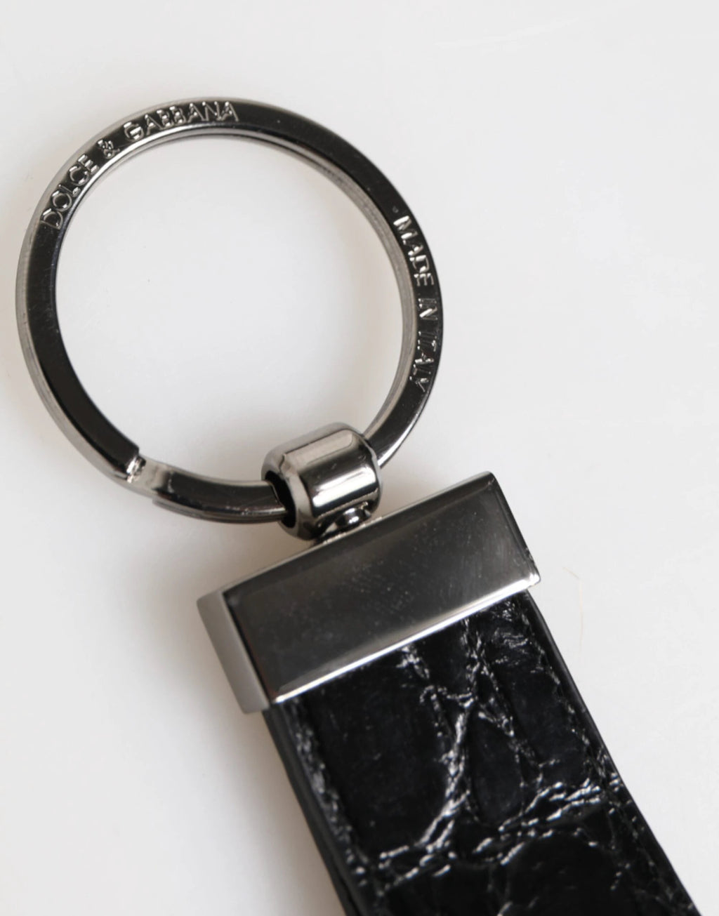 Dolce & Gabbana Black Leather Logo Metal Ring Keychain Holder Men Keyring by Dolce & Gabbana