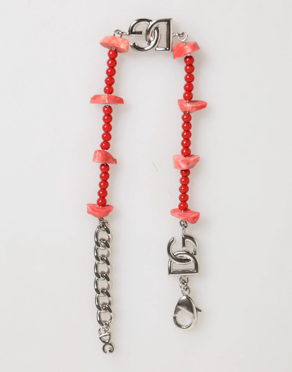 Dolce & Gabbana Silver Tone Brass Beaded Resin DG Logo Chain Men Bracelet by Dolce & Gabbana