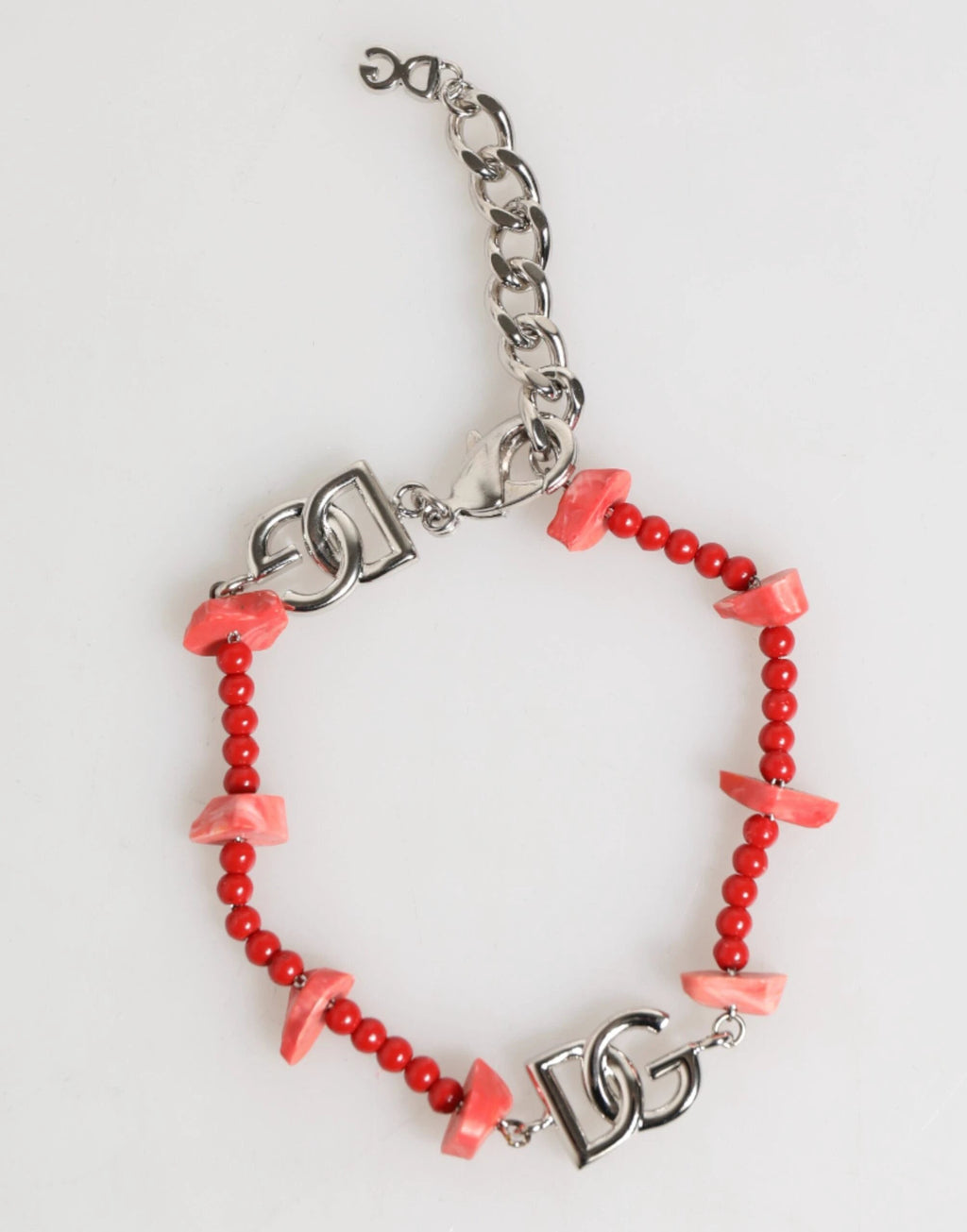 Dolce & Gabbana Silver Tone Brass Beaded Resin DG Logo Chain Men Bracelet by Dolce & Gabbana