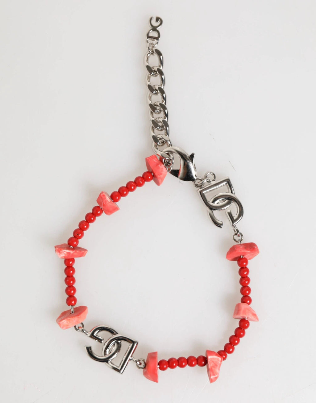 Dolce & Gabbana Silver Tone Brass Beaded Resin DG Logo Chain Men Bracelet by Dolce & Gabbana