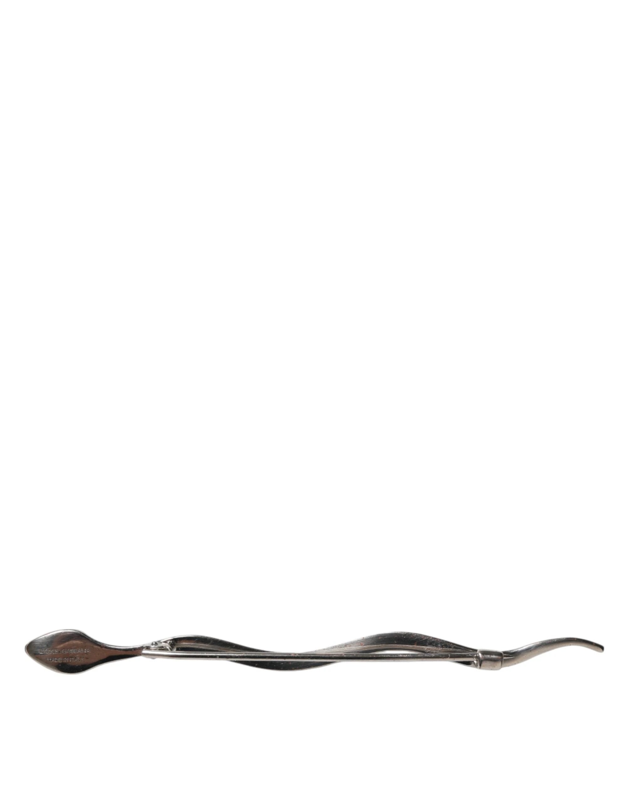 Dolce & Gabbana Silver Brass Crystal Spilla Serpente Mens Brooch Pin