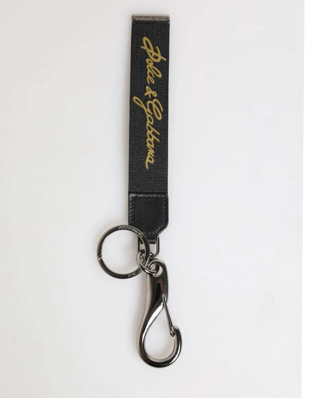 Dolce & Gabbana Black Yellow Polyester DG Logo Silver Keychain Keyring by Dolce & Gabbana
