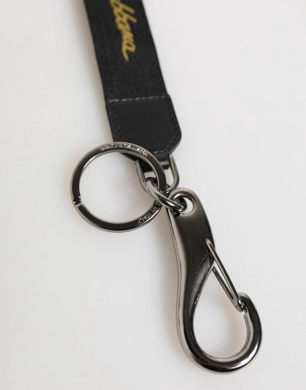 Dolce & Gabbana Black Yellow Polyester DG Logo Silver Keychain Keyring by Dolce & Gabbana