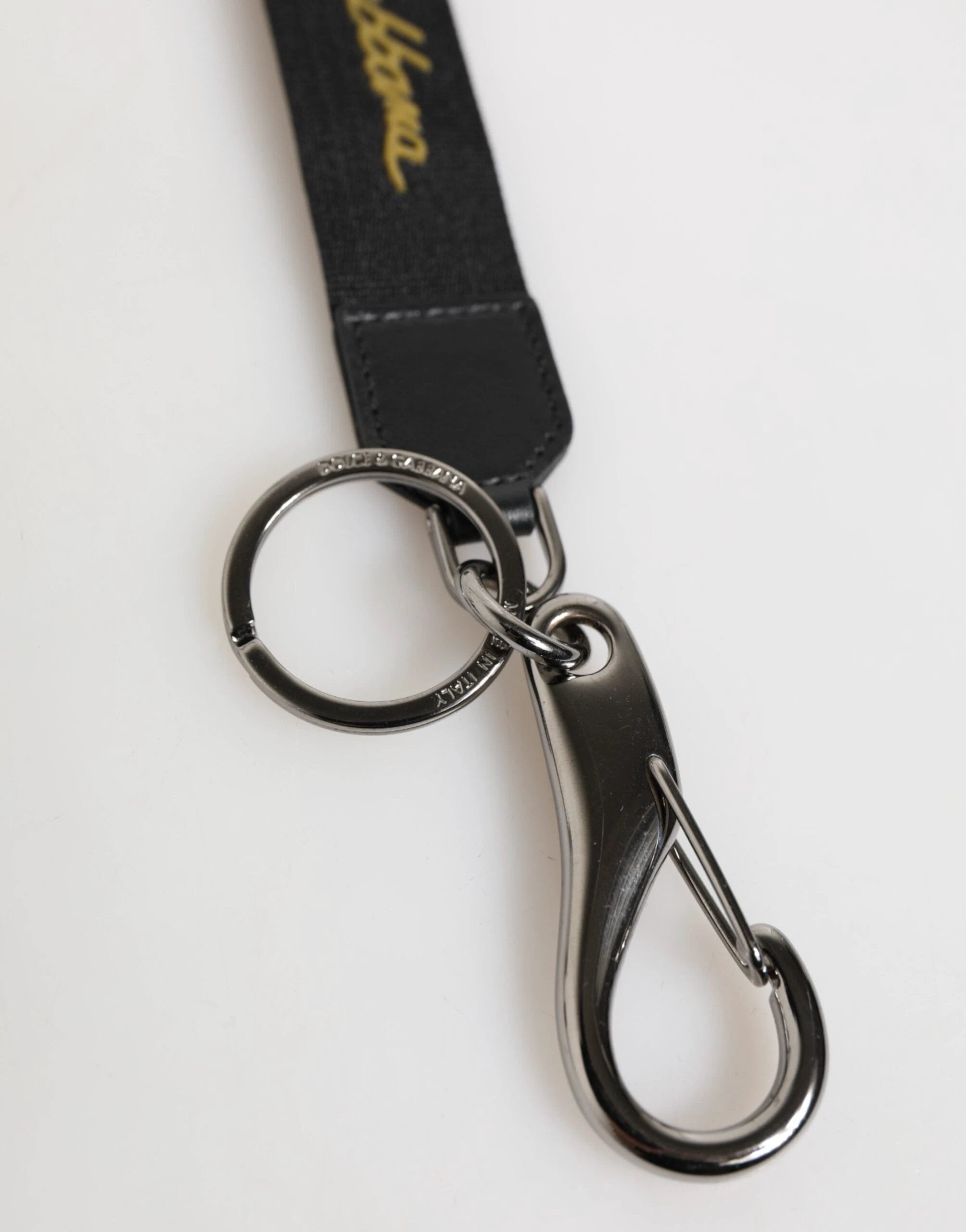 Dolce & Gabbana Black Yellow Polyester DG Logo Silver Keychain Keyring by Dolce & Gabbana