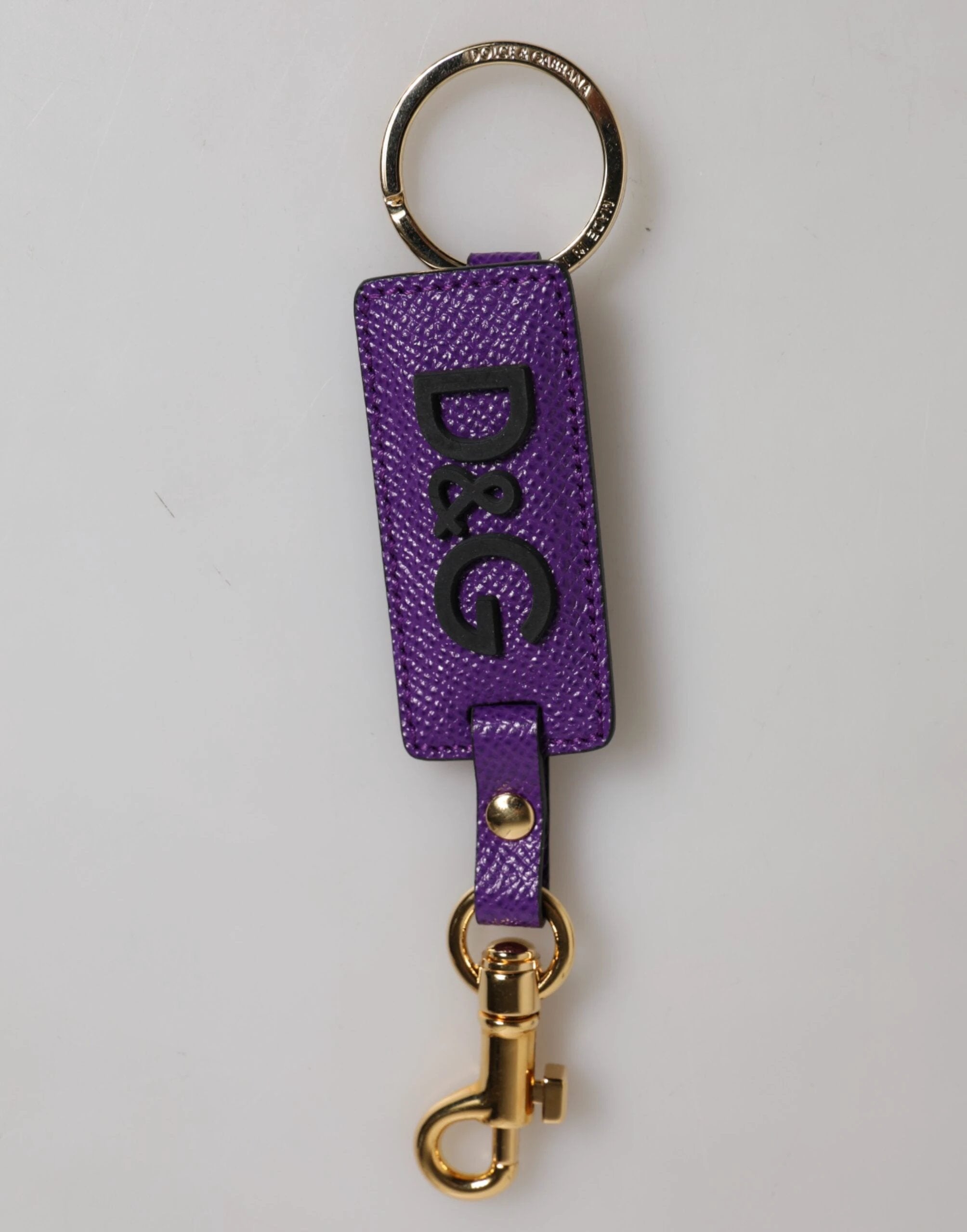 Dolce & Gabbana Purple DG Logo Leather Gold Tone Metal Keyring Keychain by Dolce & Gabbana