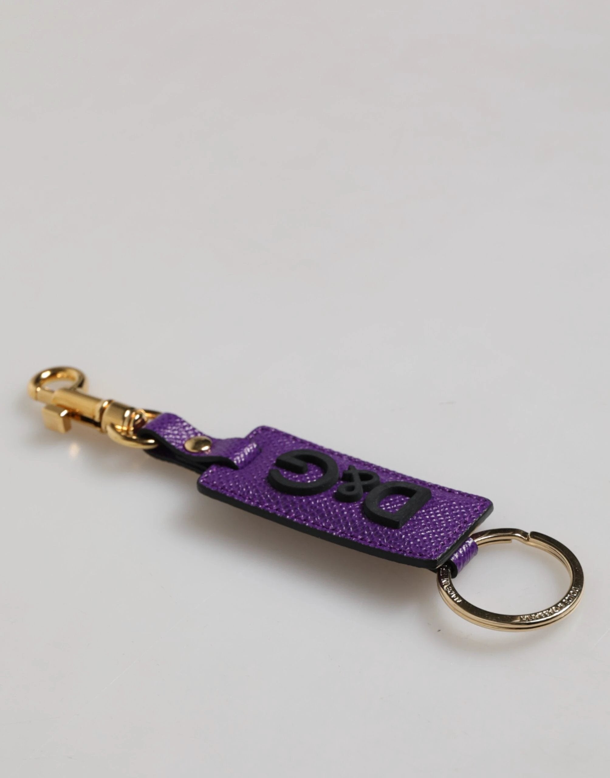 Dolce & Gabbana Purple DG Logo Leather Gold Tone Metal Keyring Keychain by Dolce & Gabbana