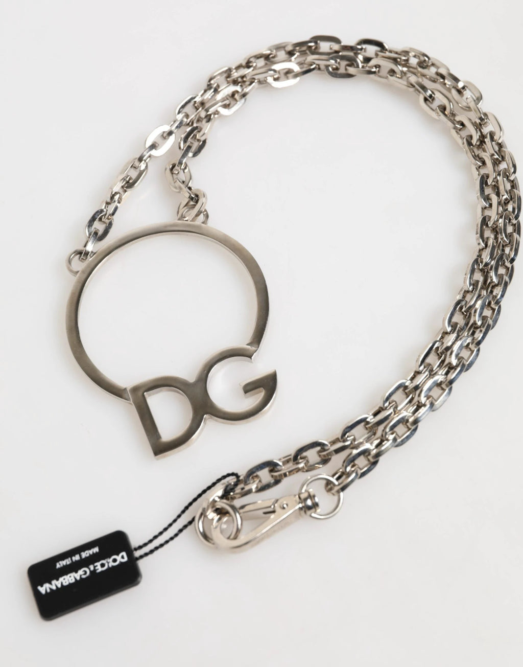 Dolce & Gabbana Silver Tone Brass Chain DG Logo Pendant Men Necklace by Dolce & Gabbana