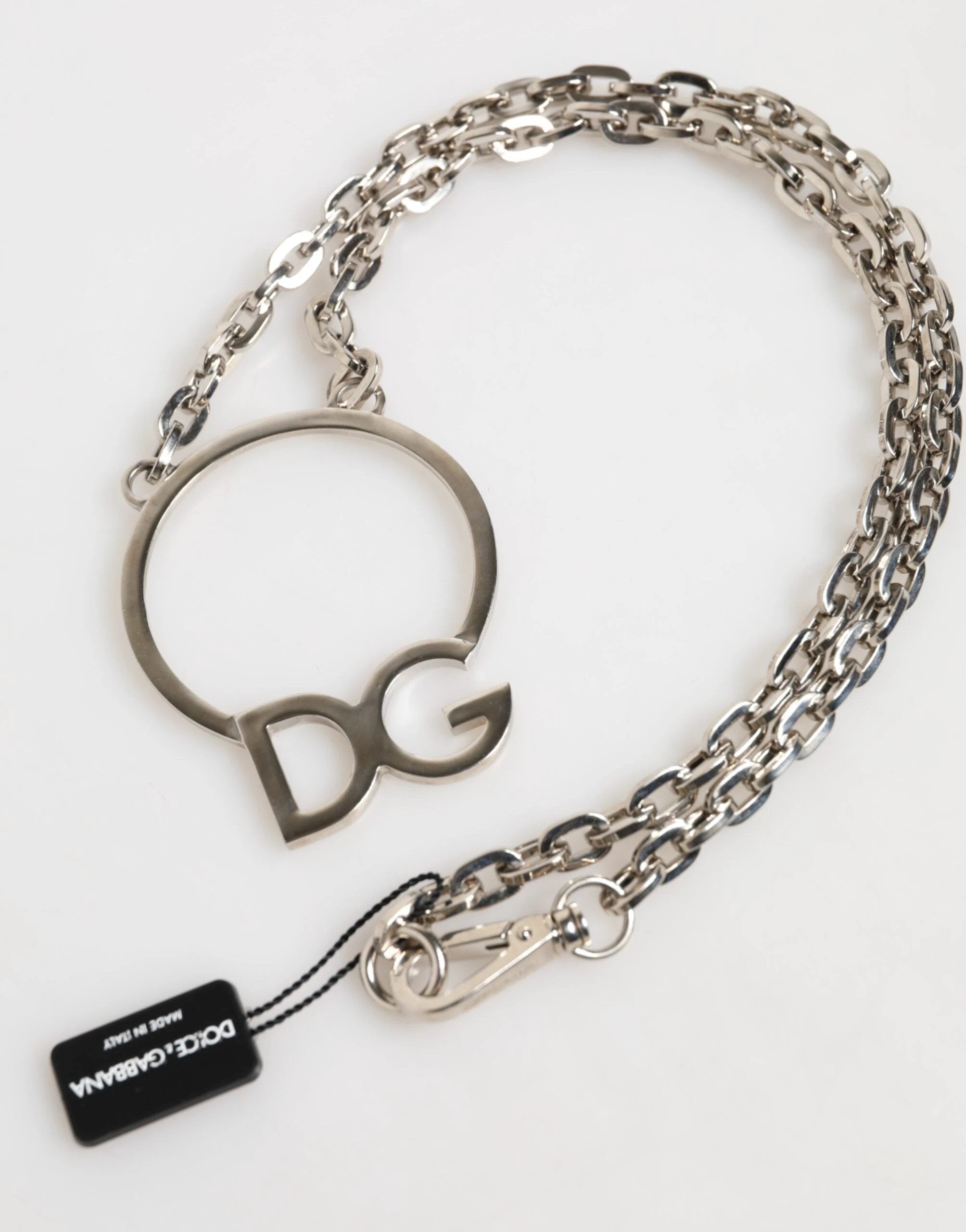 Dolce & Gabbana Silver Tone Brass Chain DG Logo Pendant Men Necklace by Dolce & Gabbana