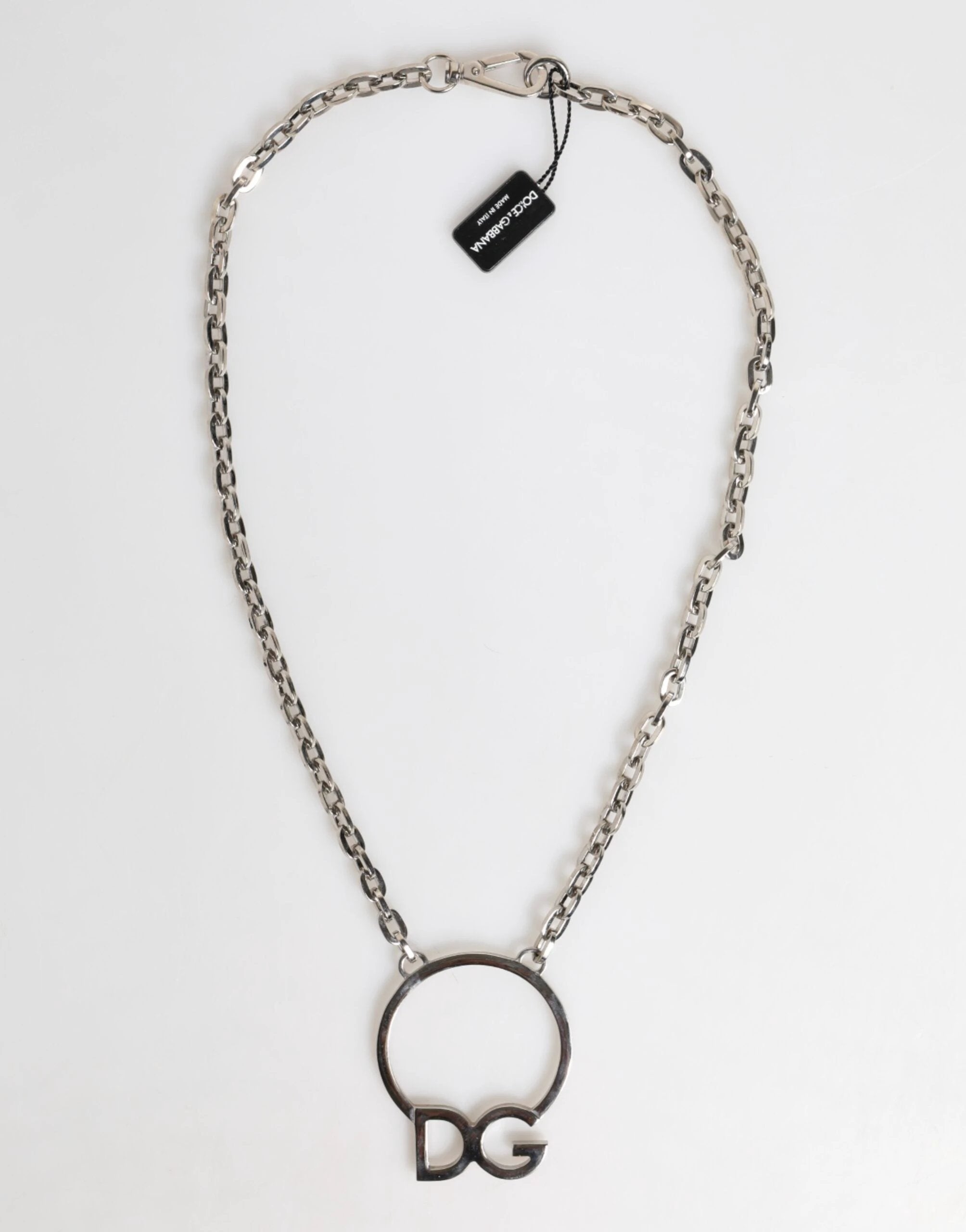 Dolce & Gabbana Silver Tone Brass Chain DG Logo Pendant Men Necklace by Dolce & Gabbana