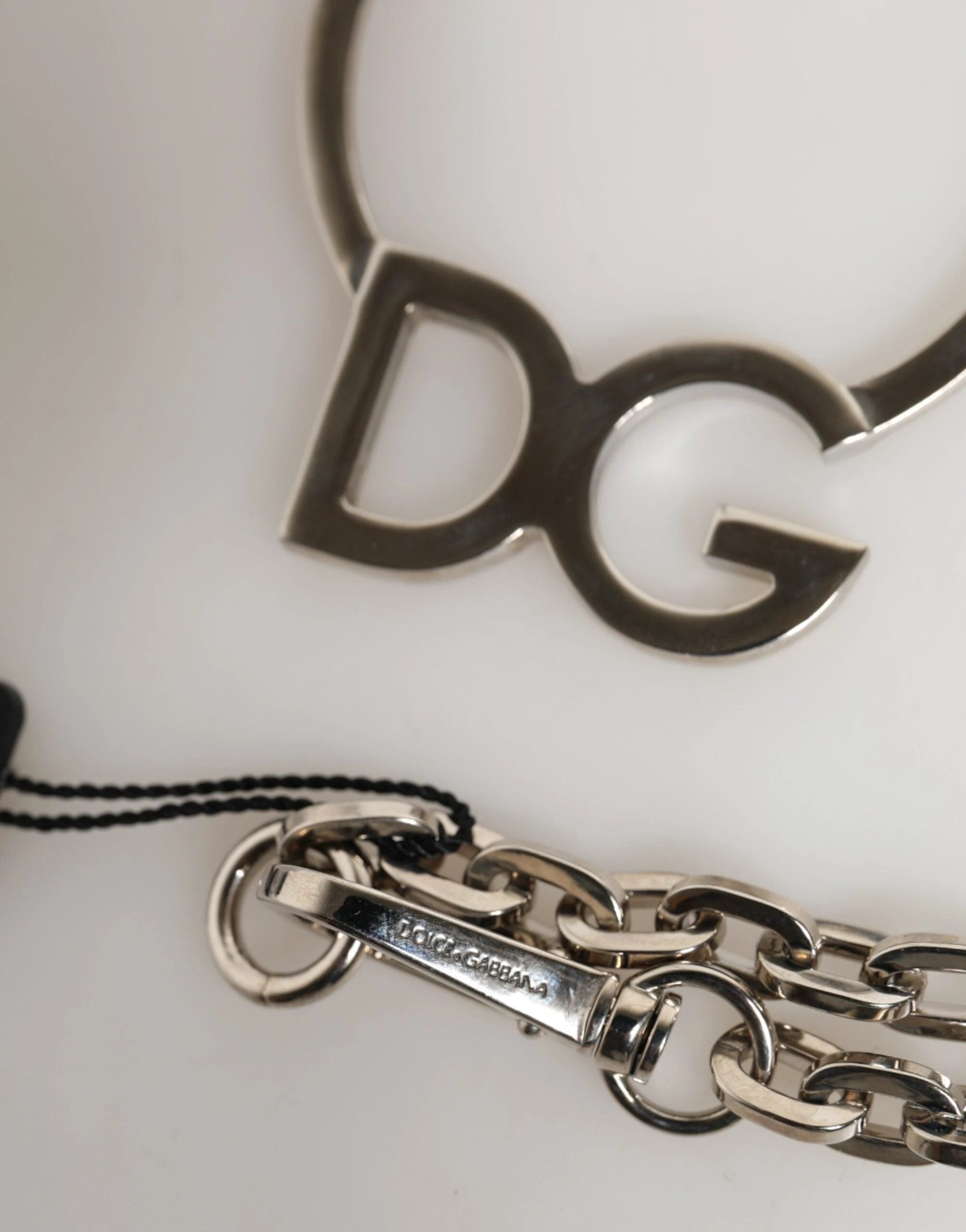 Dolce & Gabbana Silver Tone Brass Chain DG Logo Pendant Men Necklace by Dolce & Gabbana