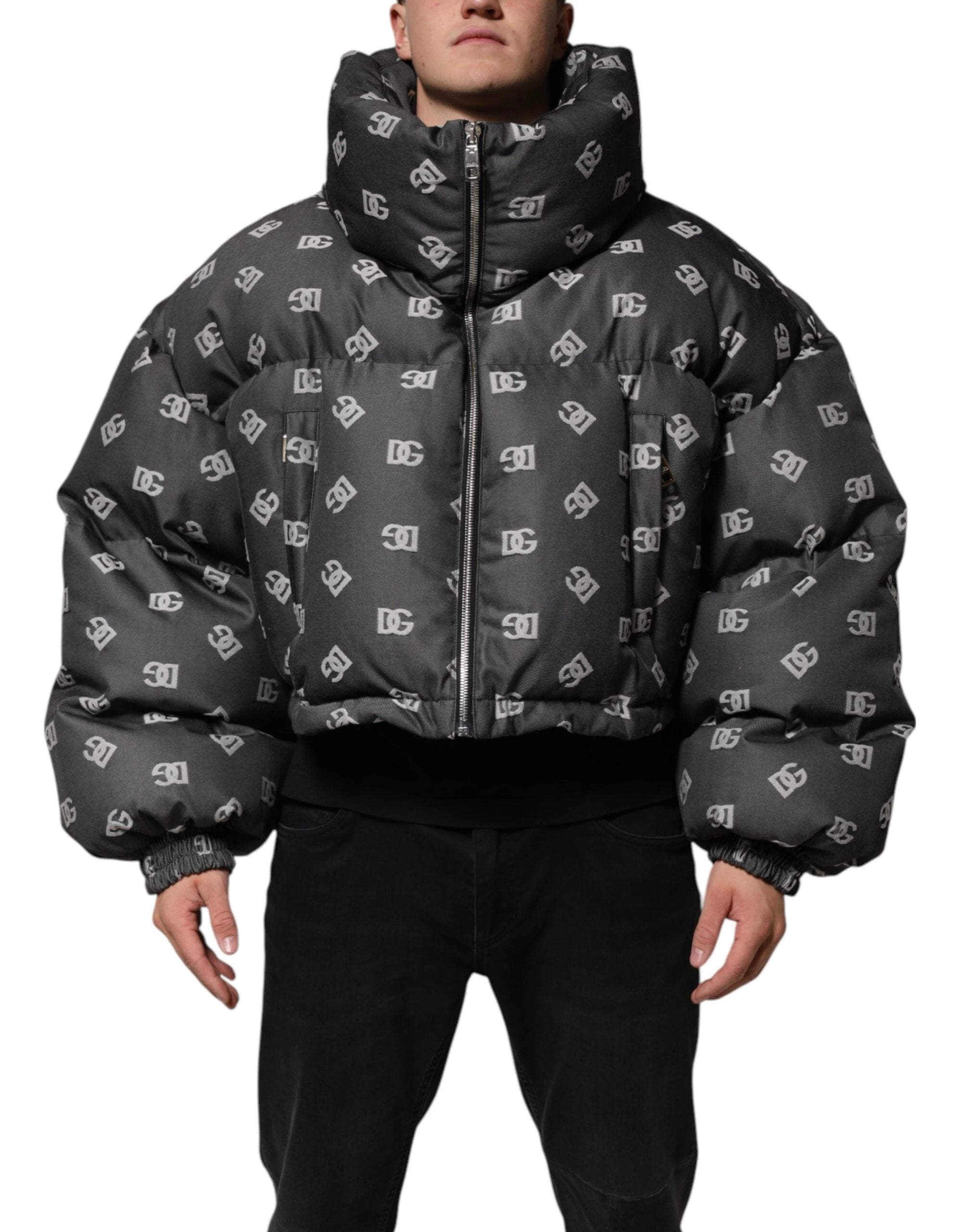 Dolce & Gabbana Black DG Monogram Full Zip Puffer Men Jacket by Dolce & Gabbana