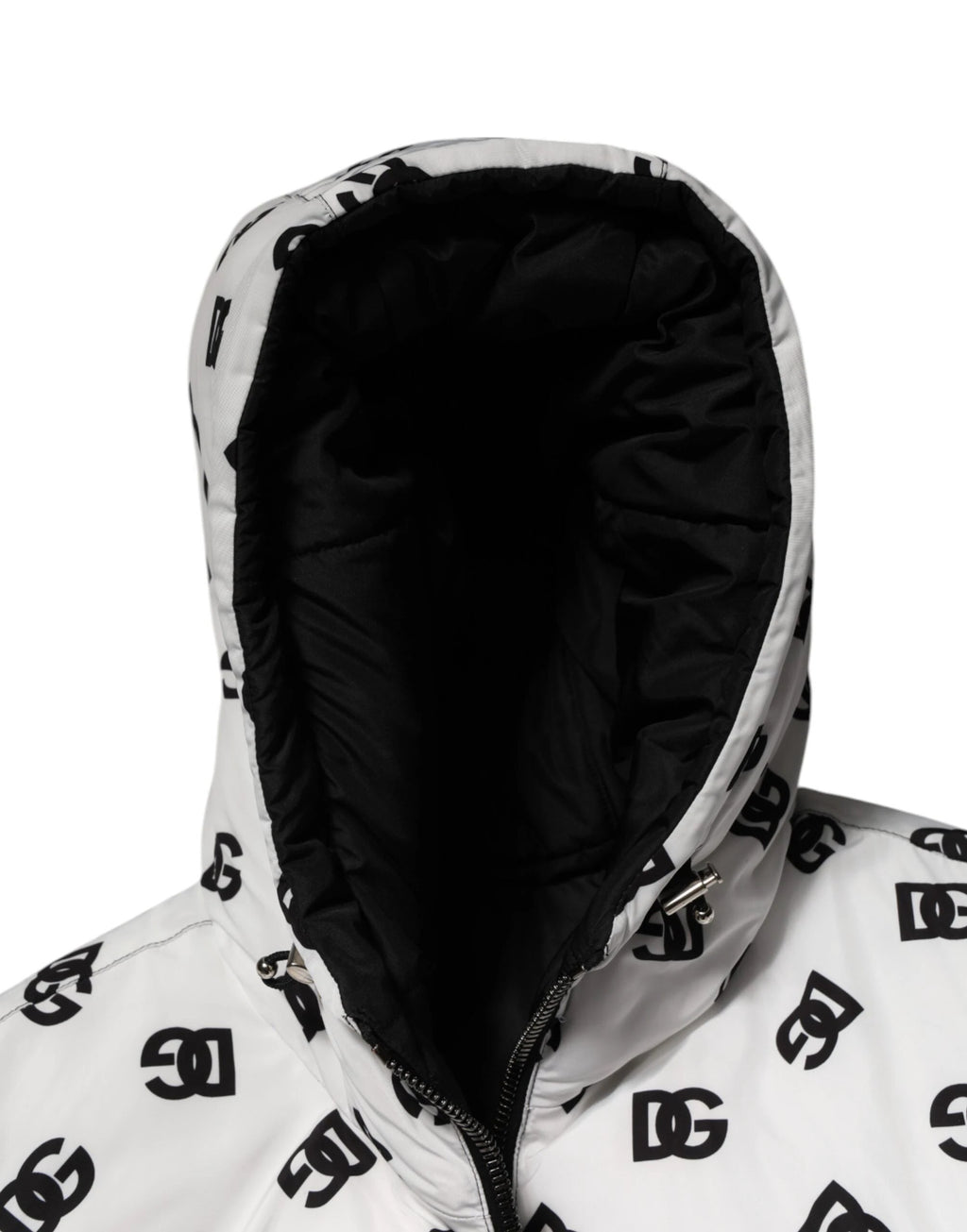 Dolce & Gabbana White DG Monogram Hooded Puffer Jacket by Dolce & Gabbana