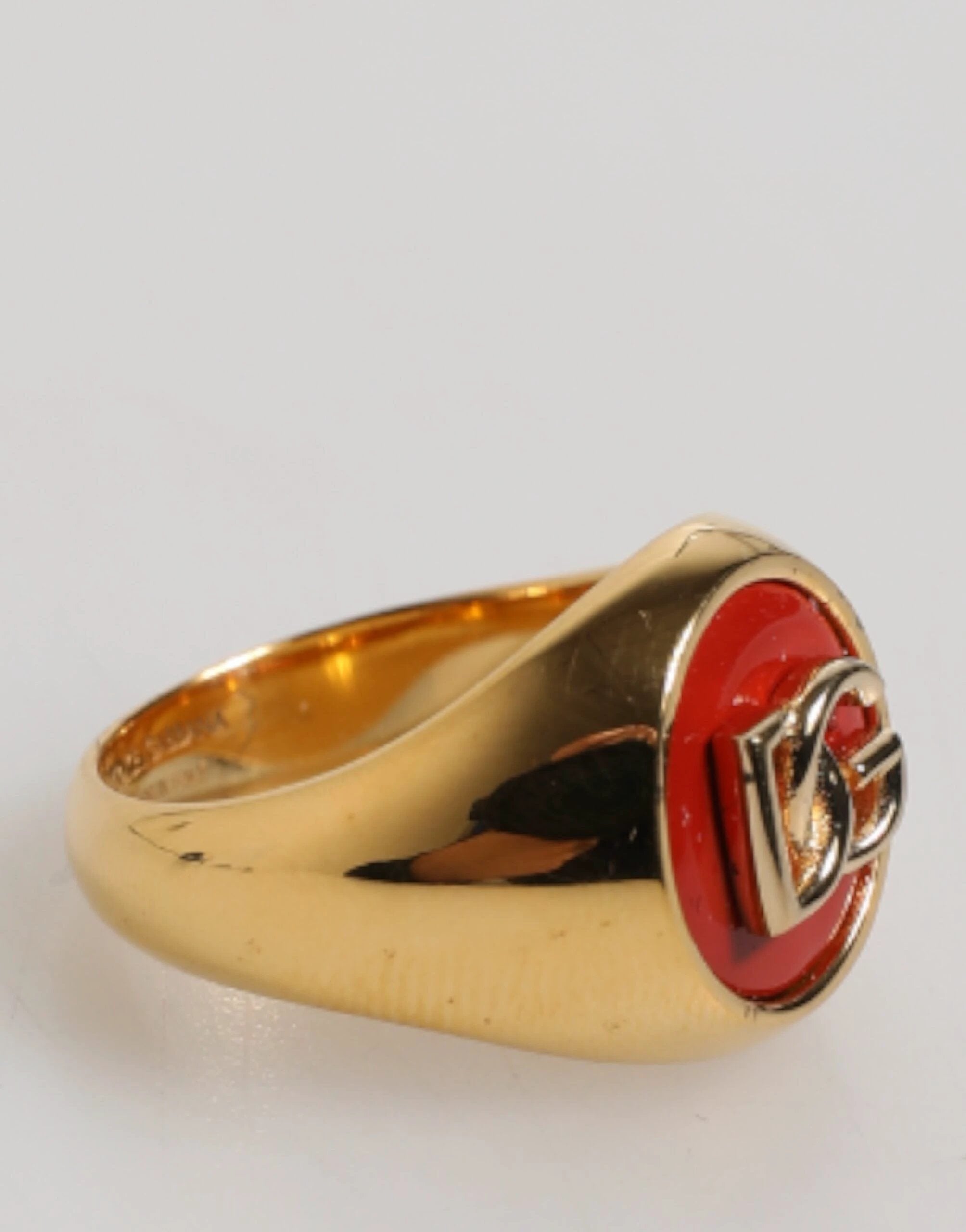 Dolce & Gabbana Gold Tone Real Brass Red DG Logo Men Ring by Dolce & Gabbana