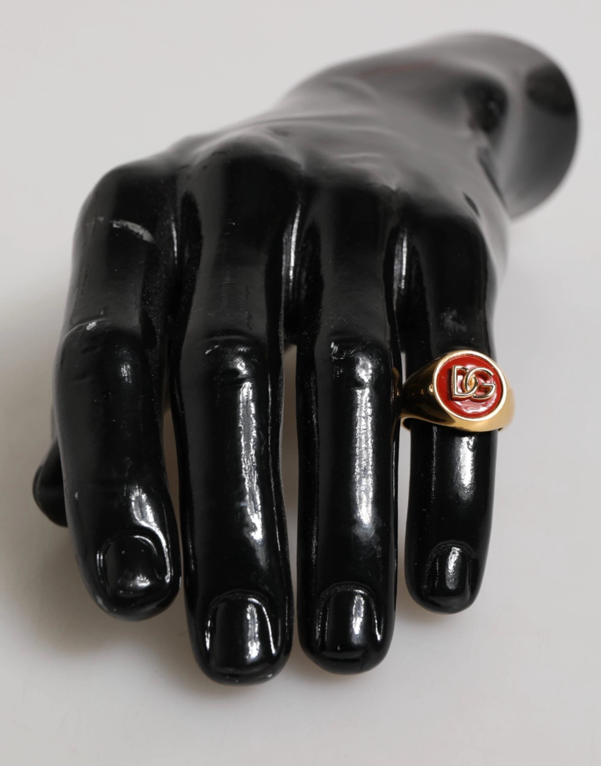 Dolce & Gabbana Gold Tone Real Brass Red DG Logo Men Ring by Dolce & Gabbana