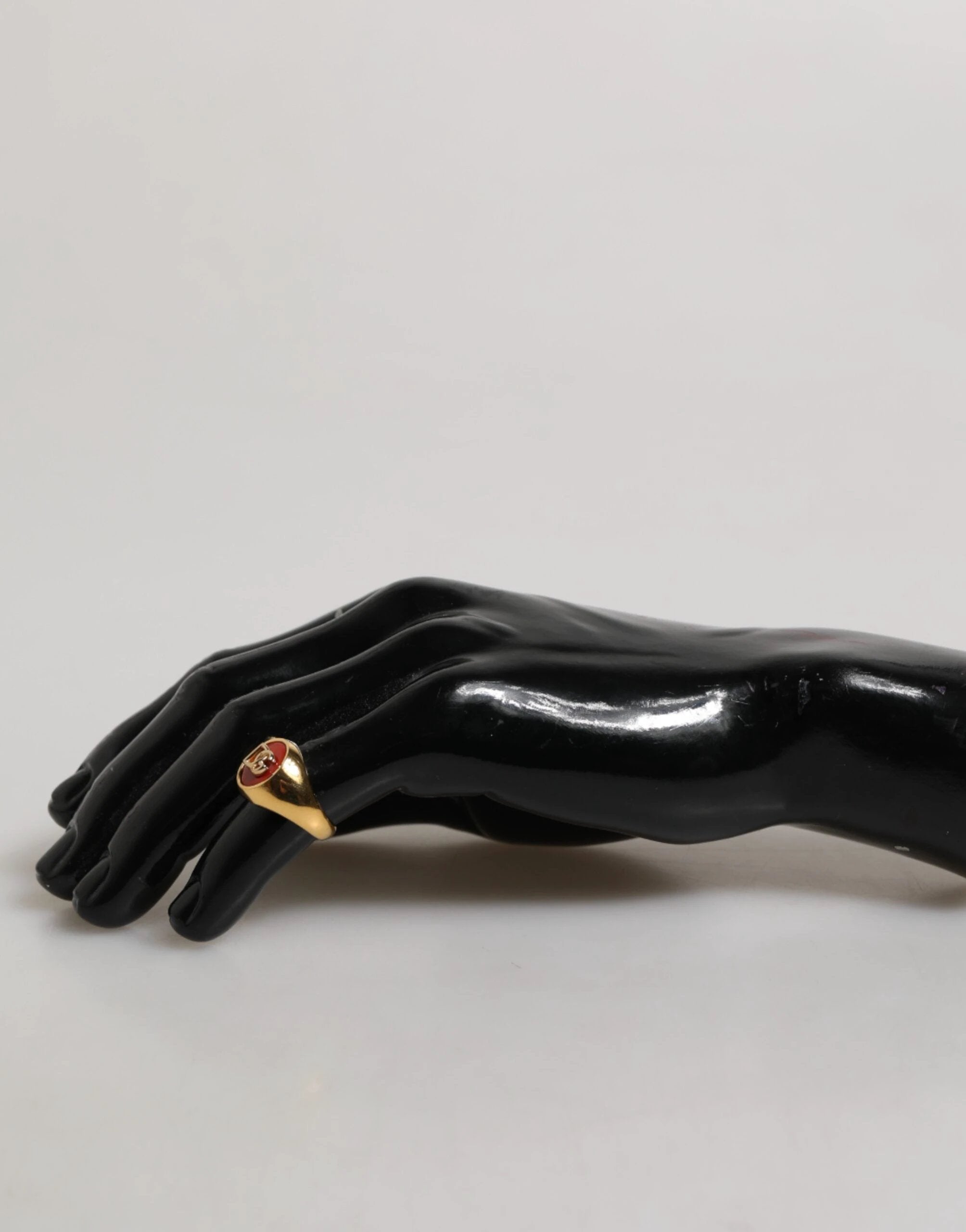 Dolce & Gabbana Gold Tone Real Brass Red DG Logo Men Ring by Dolce & Gabbana